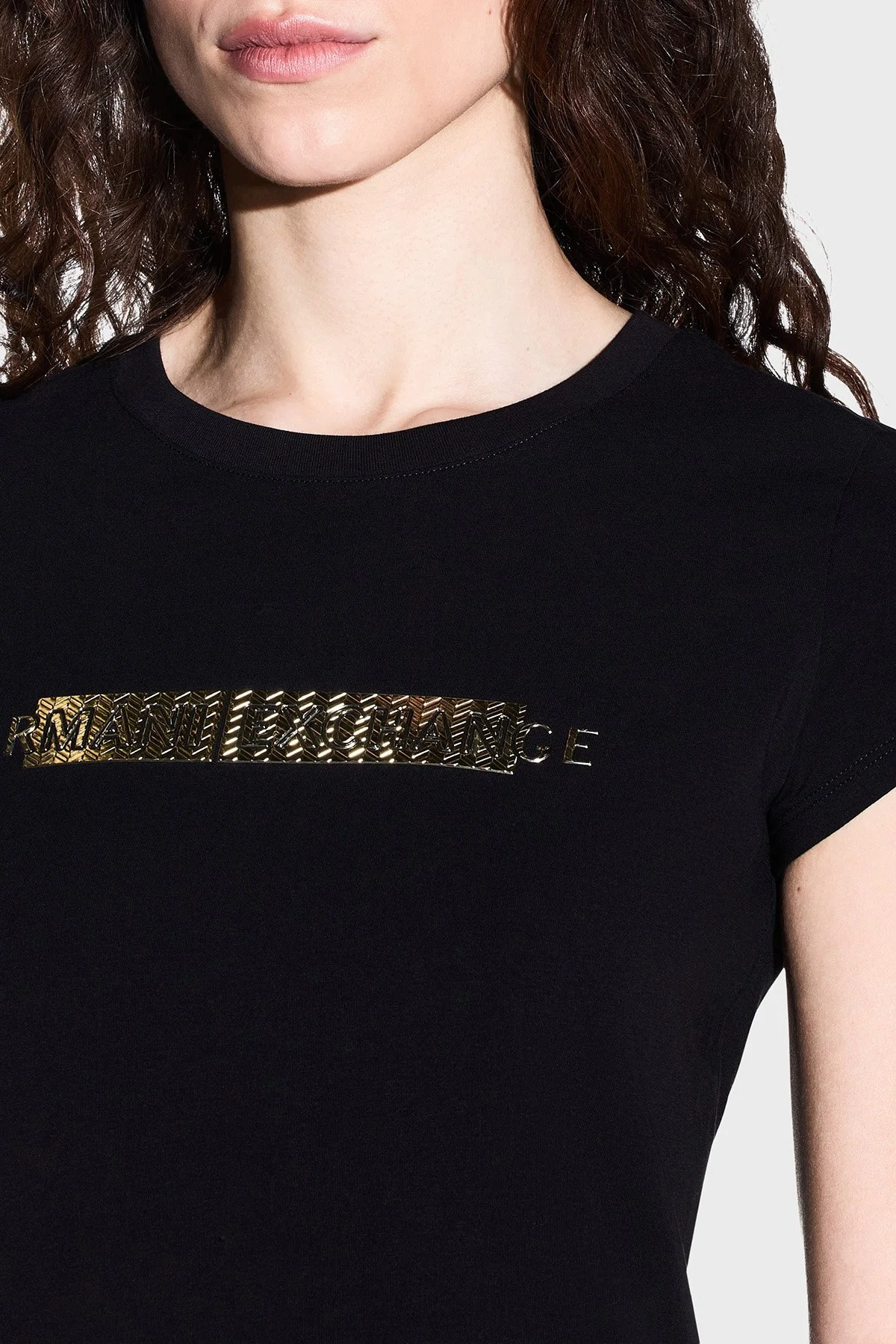Armani Exchange Pamuk Karışımlı Logolu Bisiklet Yaka Kadın T Shirt XW002811 AF16294 UC001 Siyah - 4