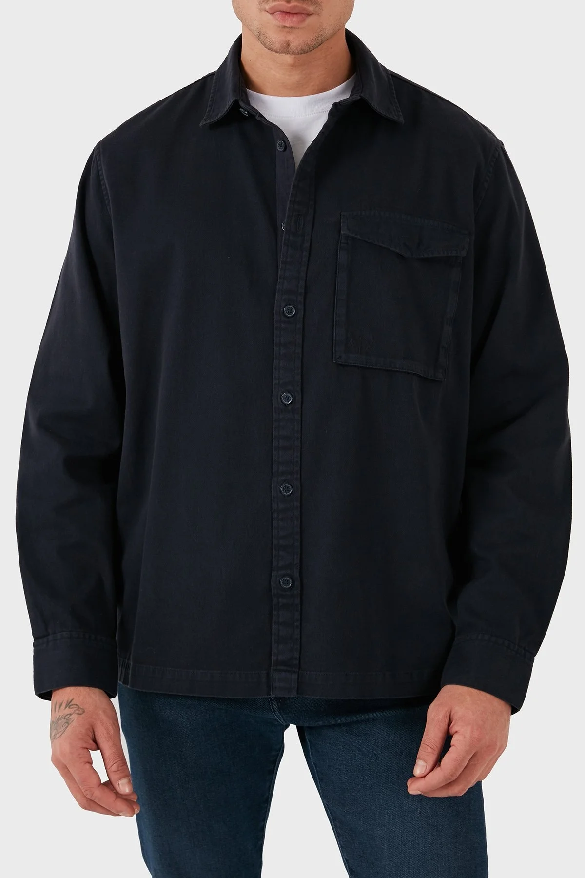 Armani Exchange Pamuk Karışımlı Loose Fit Erkek Gömlek 6DZC07 ZN5EZ 1510 LACİVERT - 1