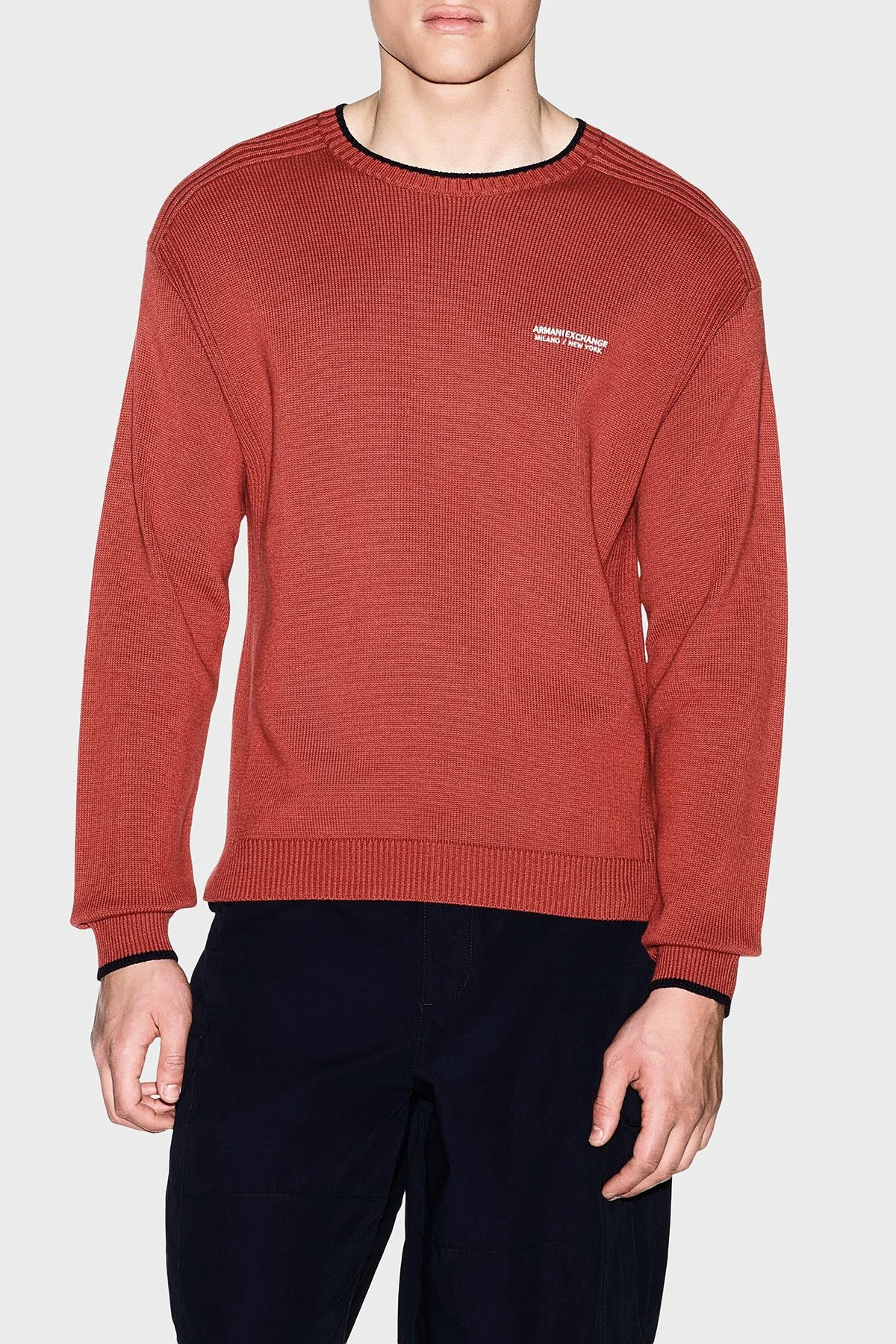 Armani Exchange Pamuk Karışımlı Regular Fit Bisiklet Yaka Erkek Kazak XM003009 AF28775 U5012 Kiremit - 1