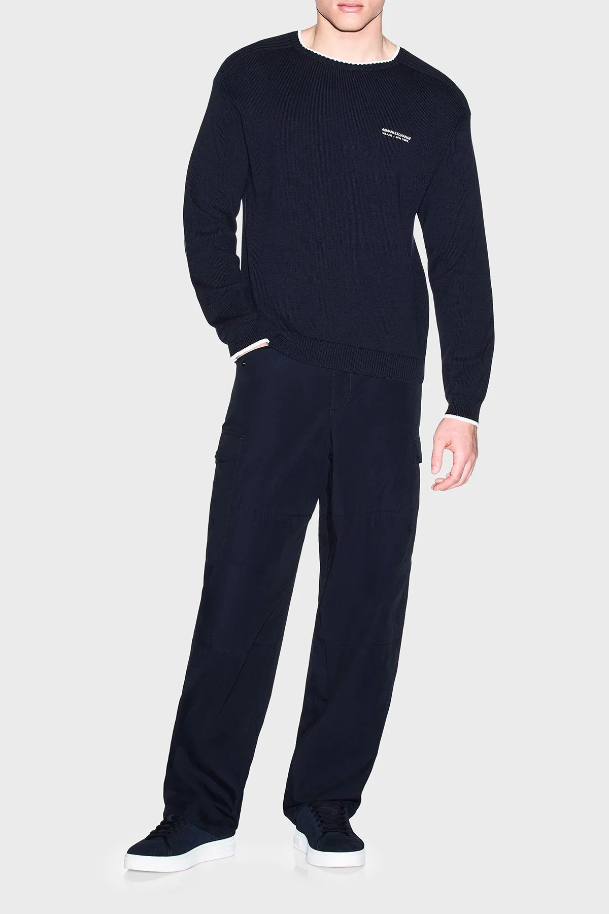 Armani Exchange Pamuk Karışımlı Regular Fit Bisiklet Yaka Erkek Kazak XM003009 AF28775 UB101 Lacivert - 2