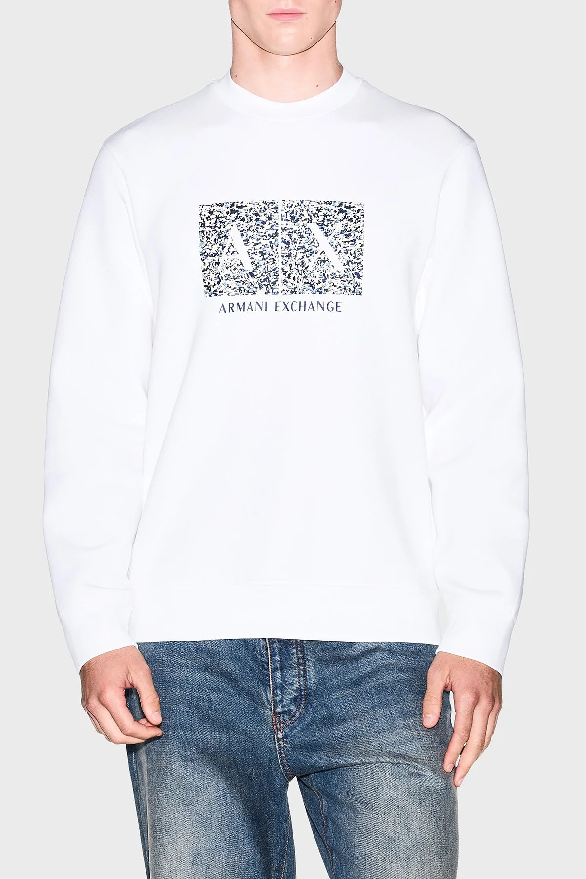 Armani Exchange Pamuk Karışımlı Regular Fit Bisiklet Yaka Erkek Sweat XM002888 AF10818 U0009 Beyaz - 1