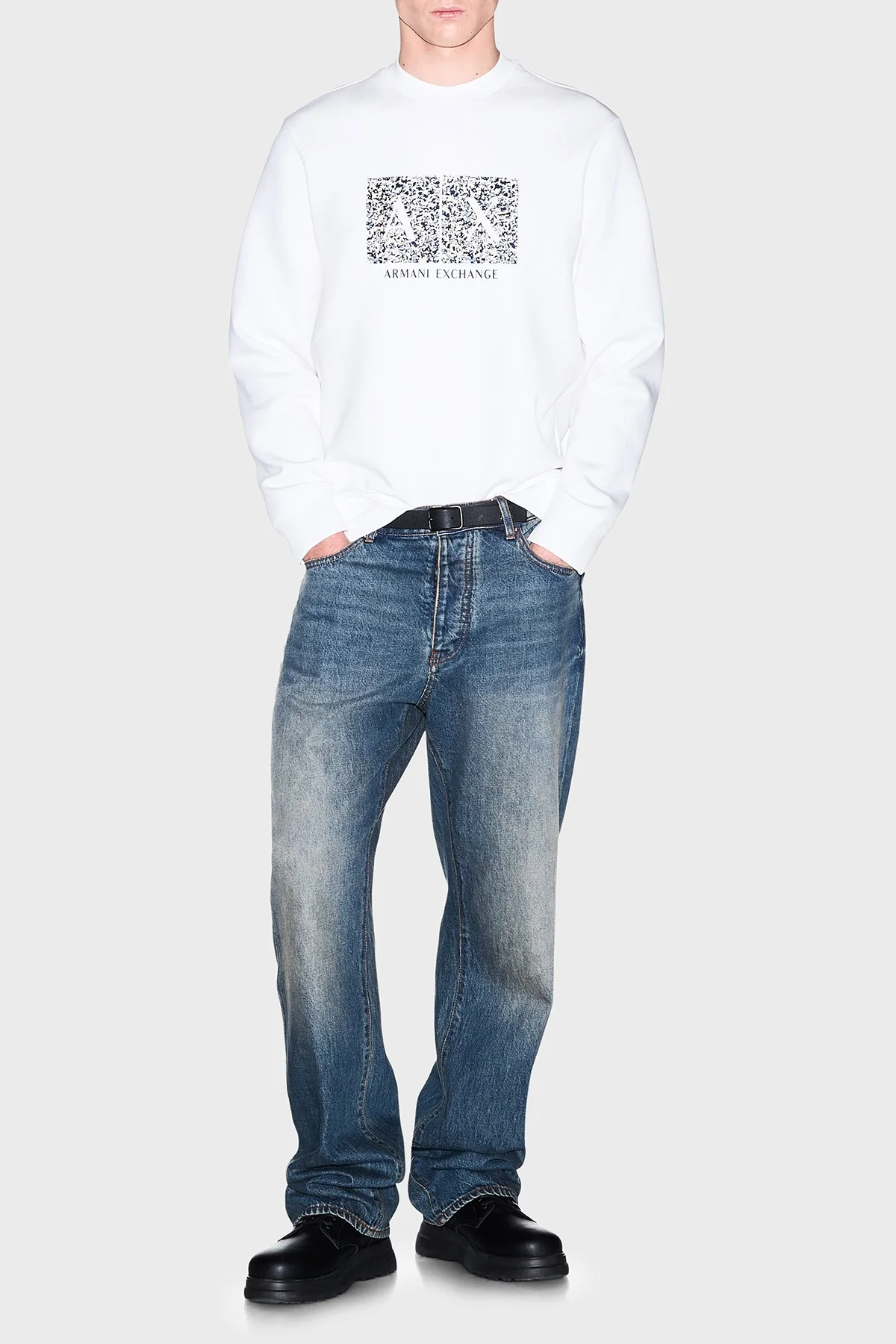 Armani Exchange Pamuk Karışımlı Regular Fit Bisiklet Yaka Erkek Sweat XM002888 AF10818 U0009 Beyaz - 2