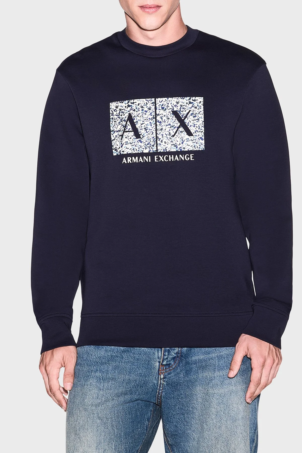 Armani Exchange Pamuk Karışımlı Regular Fit Bisiklet Yaka Erkek Sweat XM002888 AF10818 UB101 Lacivert - 1