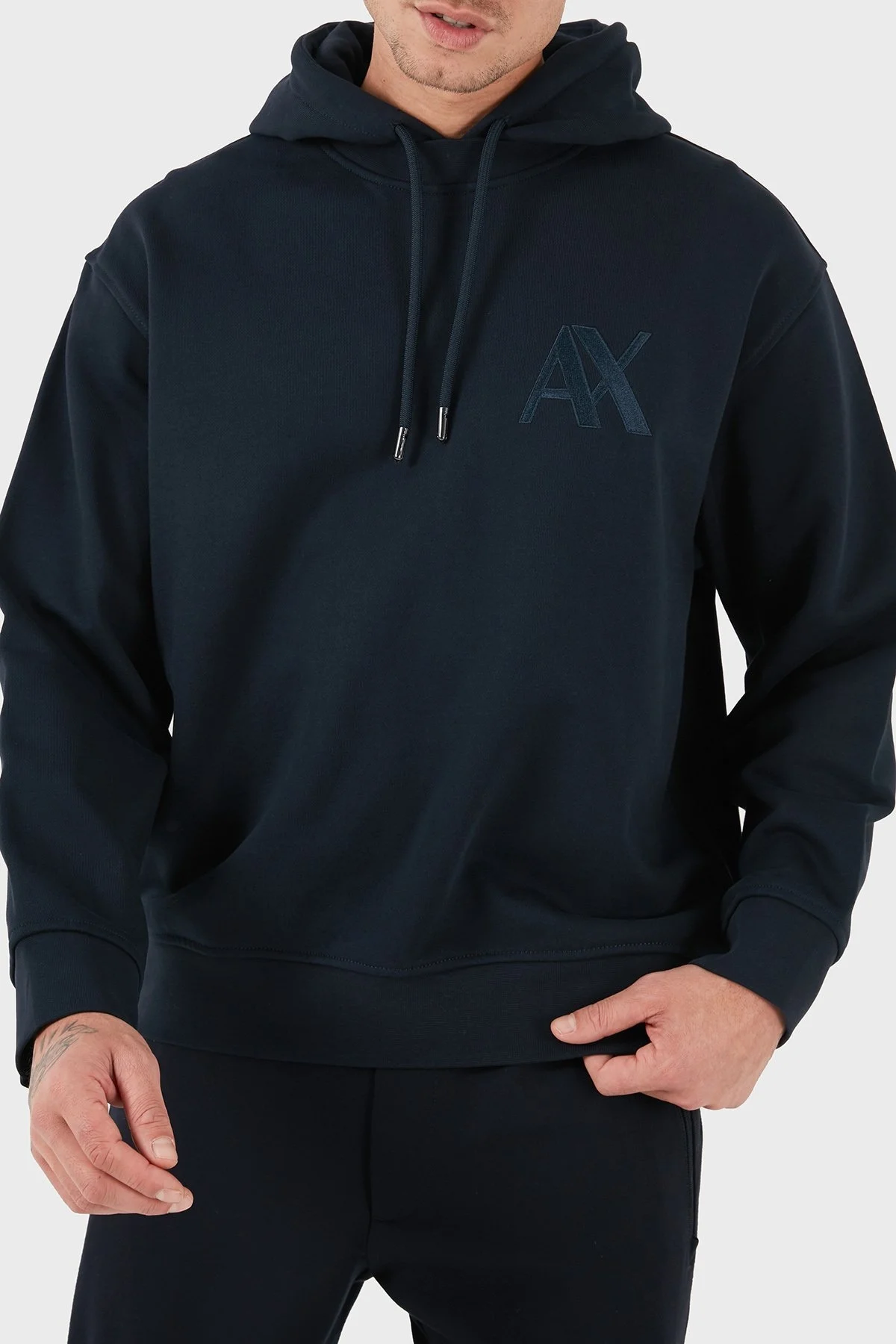 Armani Exchange Pamuk Karışımlı Regular Fit Kapüşonlu Yaka Erkek Sweat 6DZMJE ZJ4XZ 1510 LACİVERT - 5