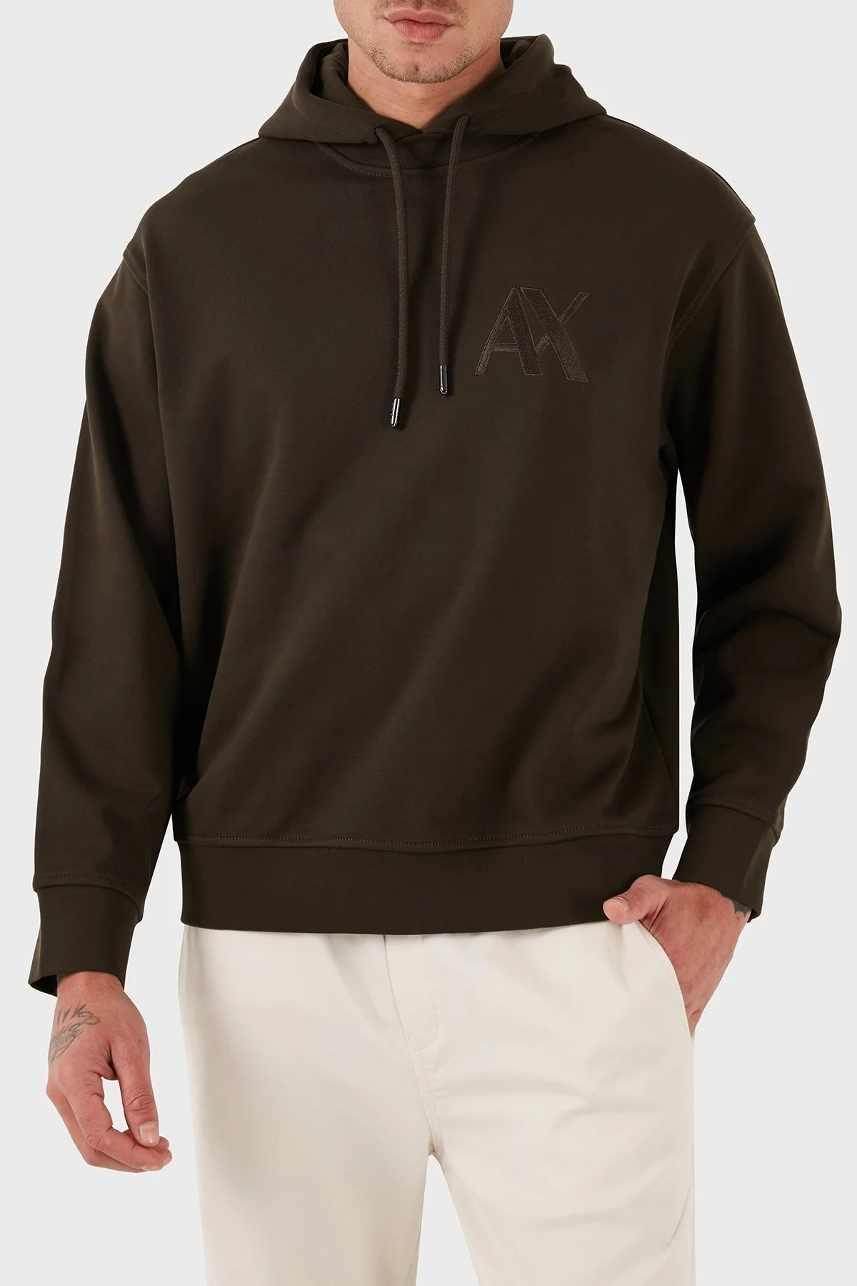 Armani Exchange Pamuk Karışımlı Regular Fit Kapüşonlu Yaka Erkek Sweat 6DZMJE ZJ4XZ 1782 HAKİ - 1