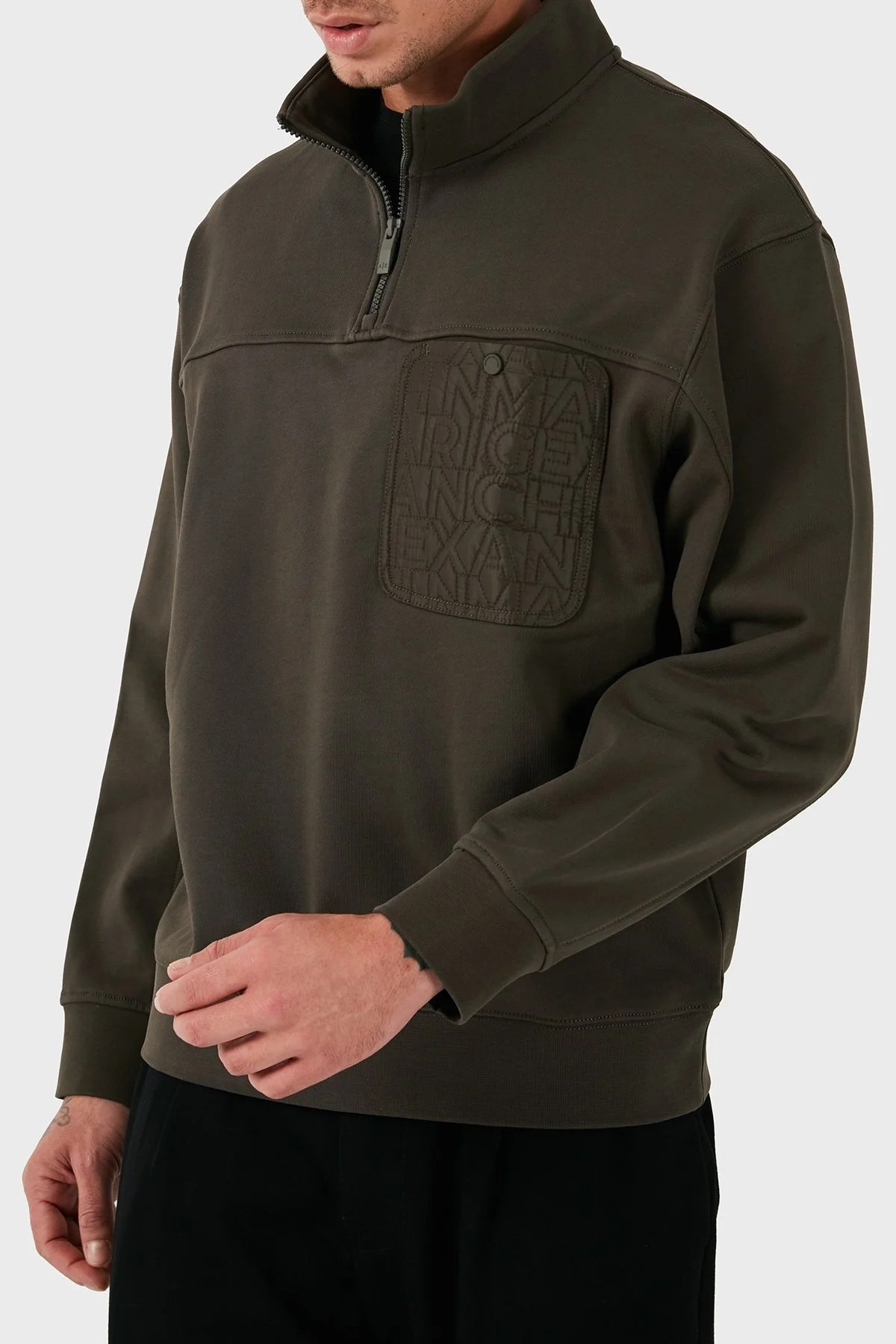Armani Exchange Pamuk Karışımlı Regular Fit Yarım Fermuarlı Dik Yaka Erkek Sweat 6DZMHL ZJ4XZ 1897 HAKİ - 4