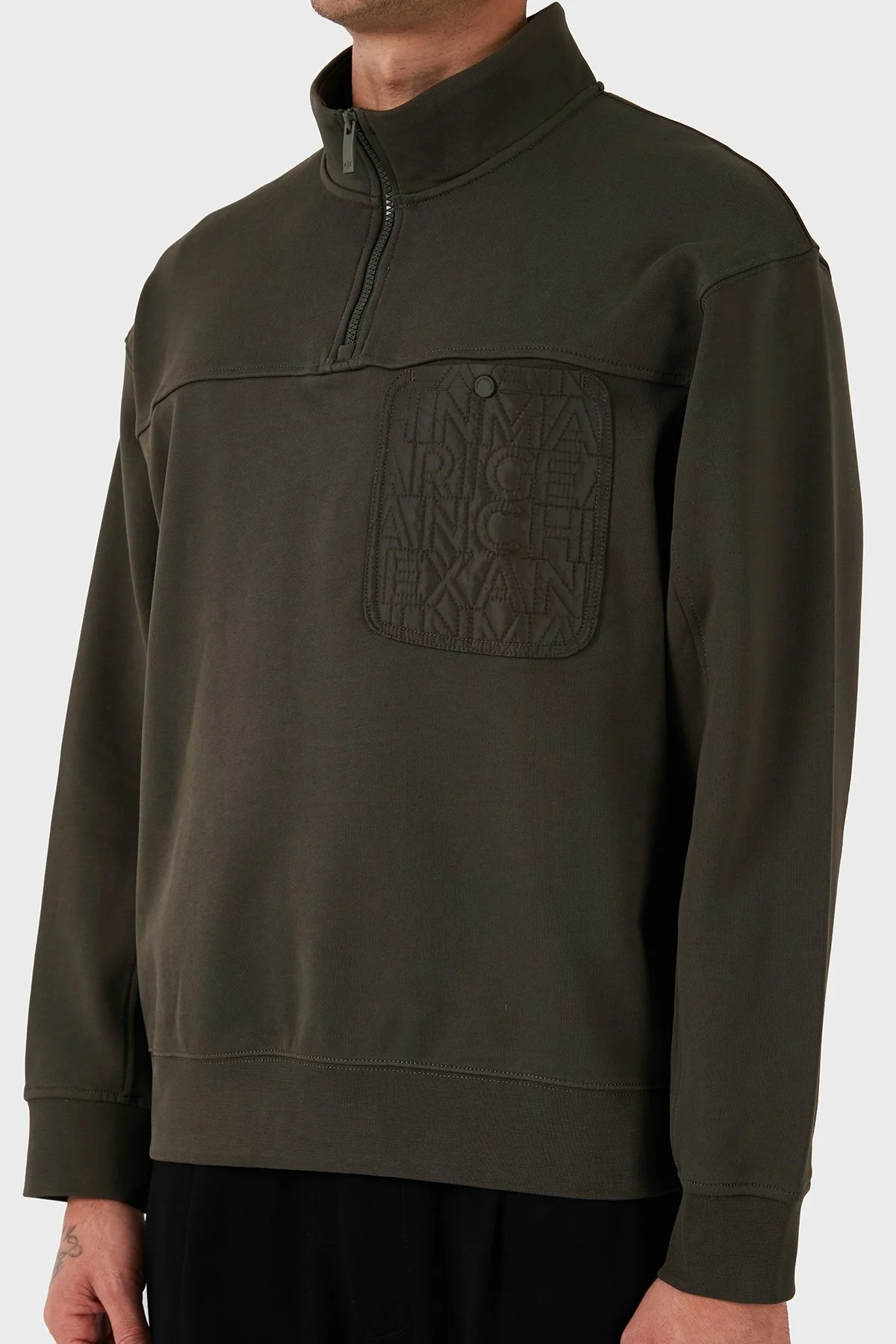 Armani Exchange Pamuk Karışımlı Regular Fit Yarım Fermuarlı Dik Yaka Erkek Sweat 6DZMHL ZJ4XZ 1897 HAKİ - 5