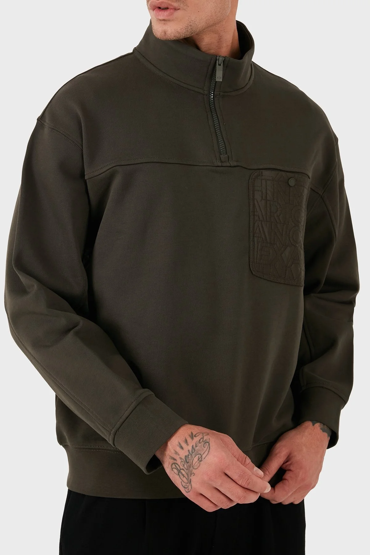 Armani Exchange Pamuk Karışımlı Regular Fit Yarım Fermuarlı Dik Yaka Erkek Sweat 6DZMHL ZJ4XZ 1897 HAKİ - 6