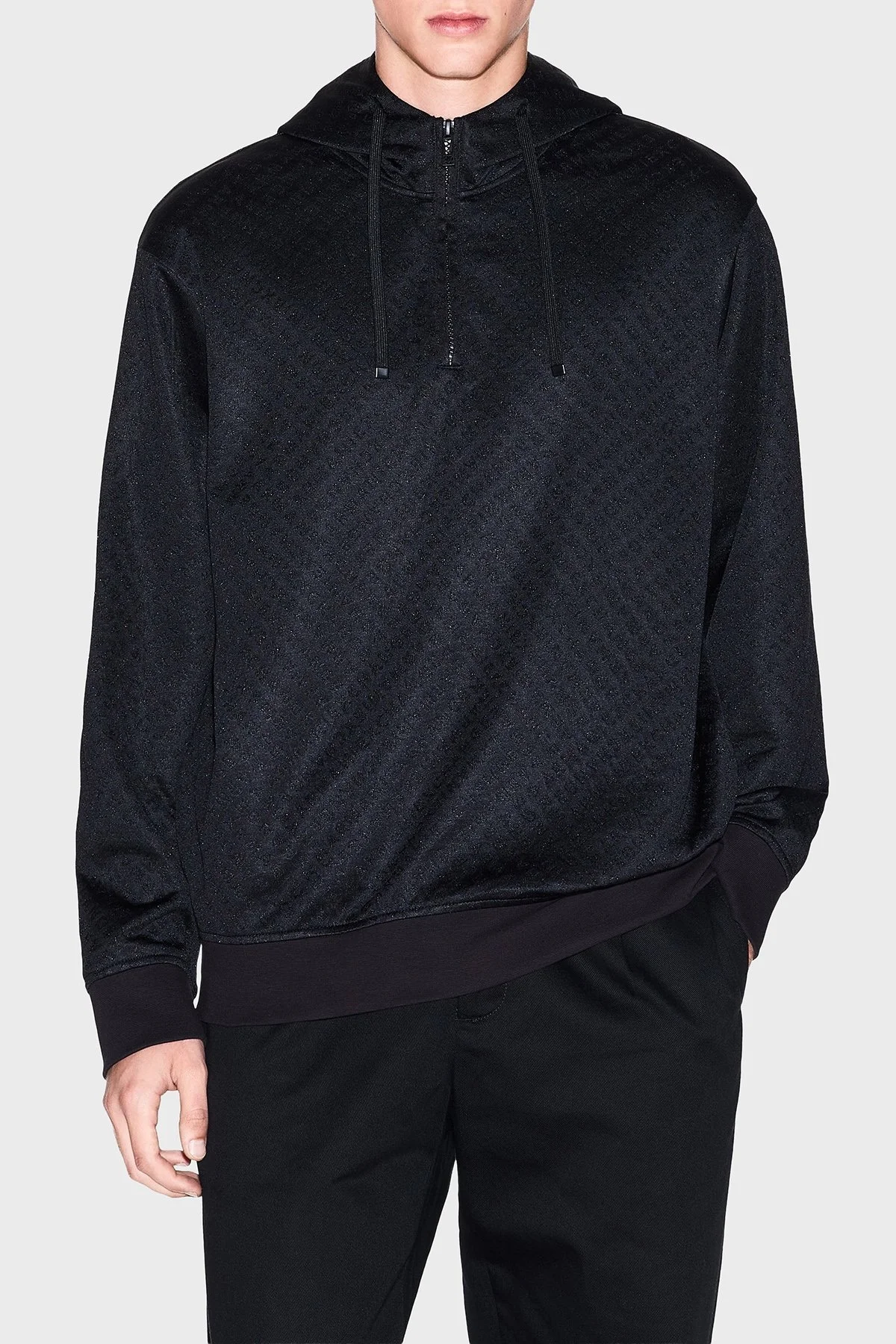 Armani Exchange Pamuk Karışımlı Regular Fit Yarım Fermuarlı Kapüşonlu Erkek Sweat XM001355 AF16259 FC022 SİYAH - 1