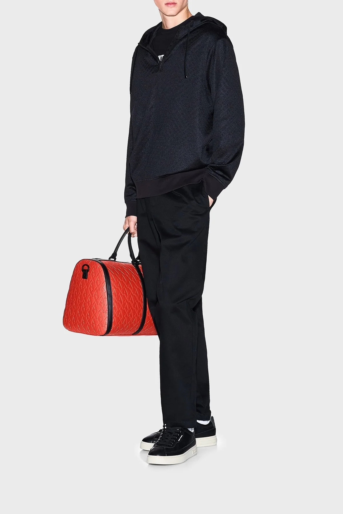 Armani Exchange Pamuk Karışımlı Regular Fit Yarım Fermuarlı Kapüşonlu Erkek Sweat XM001355 AF16259 FC022 SİYAH - 2