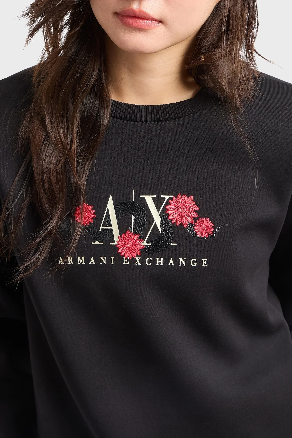 Armani Exchange Pamuk Karışımlı Relaxed Fit Nakış İşlemeli Bayan Sweat XW000313 AF12261 UC001 SİYAH - 4