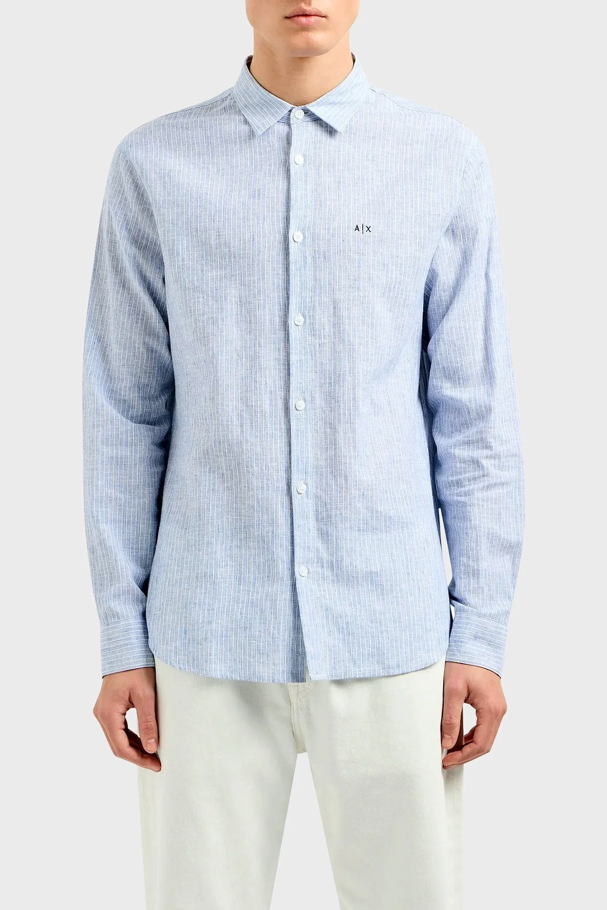 Armani Exchange Pamuk ve Keten Karışımlı Regular Fit Erkek Gömlek 3DZC32 ZN4LZ 61AH AÇIK MAVİ - 6