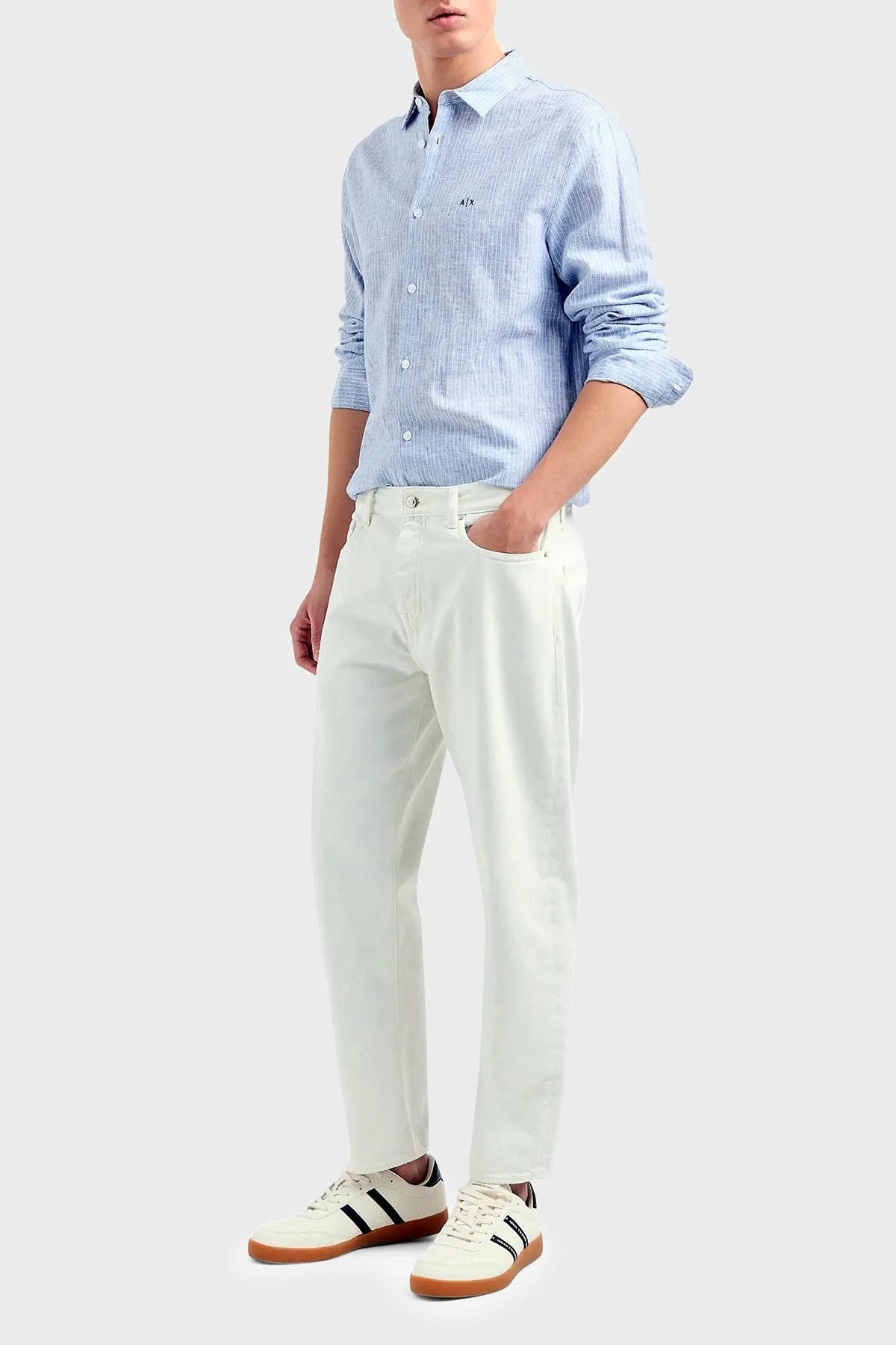 Armani Exchange Pamuk ve Keten Karışımlı Regular Fit Erkek Gömlek 3DZC32 ZN4LZ 61AH AÇIK MAVİ - 7