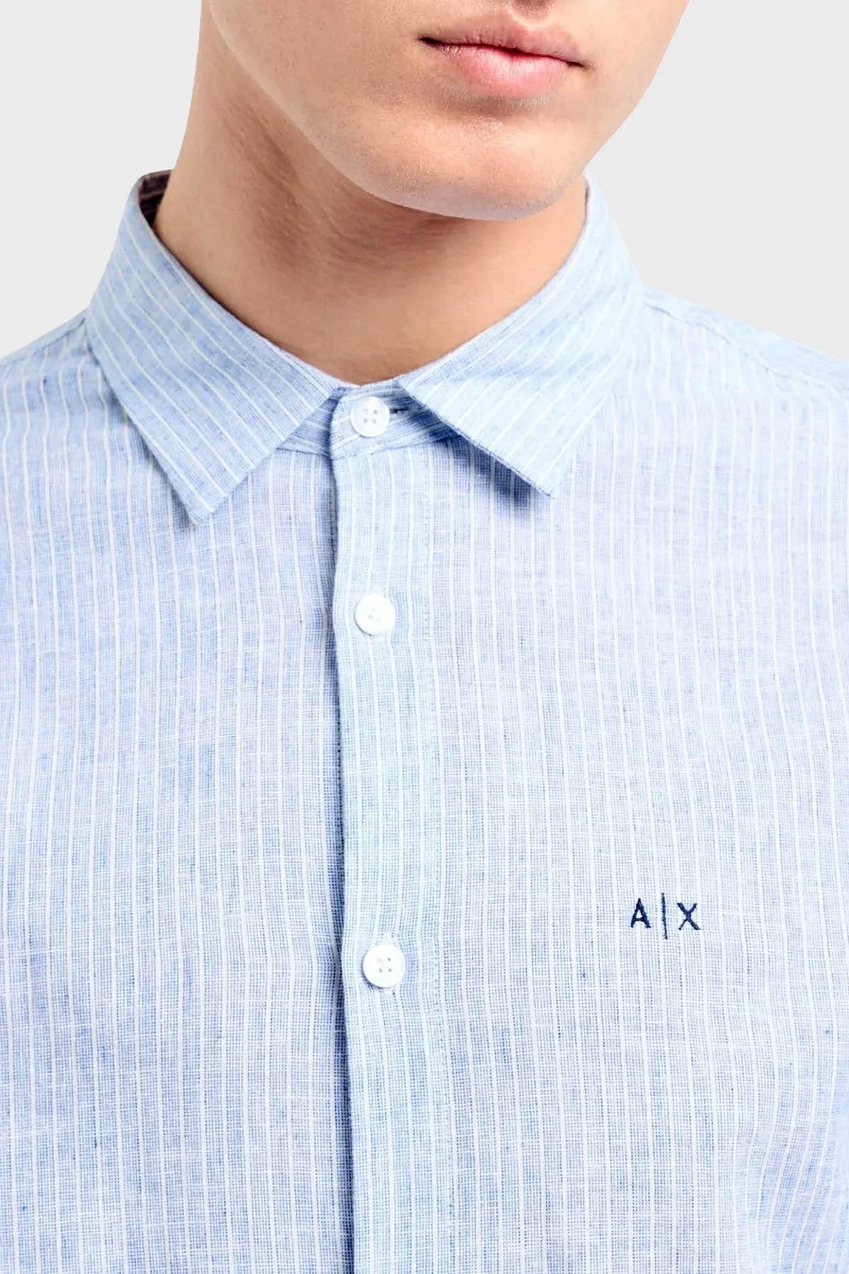 Armani Exchange Pamuk ve Keten Karışımlı Regular Fit Erkek Gömlek 3DZC32 ZN4LZ 61AH AÇIK MAVİ - 9