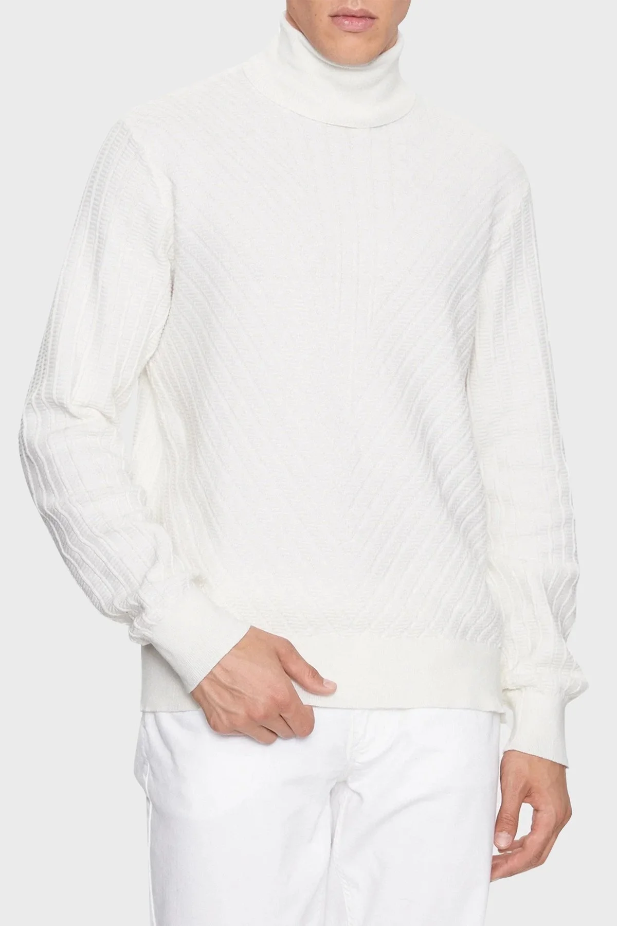 Armani Exchange Pamuk ve Yün Karışımlı Regular Fit Balıkçı Yaka Erkek Kazak 6RZM2J ZM3FZ 1116 BEYAZ - 1