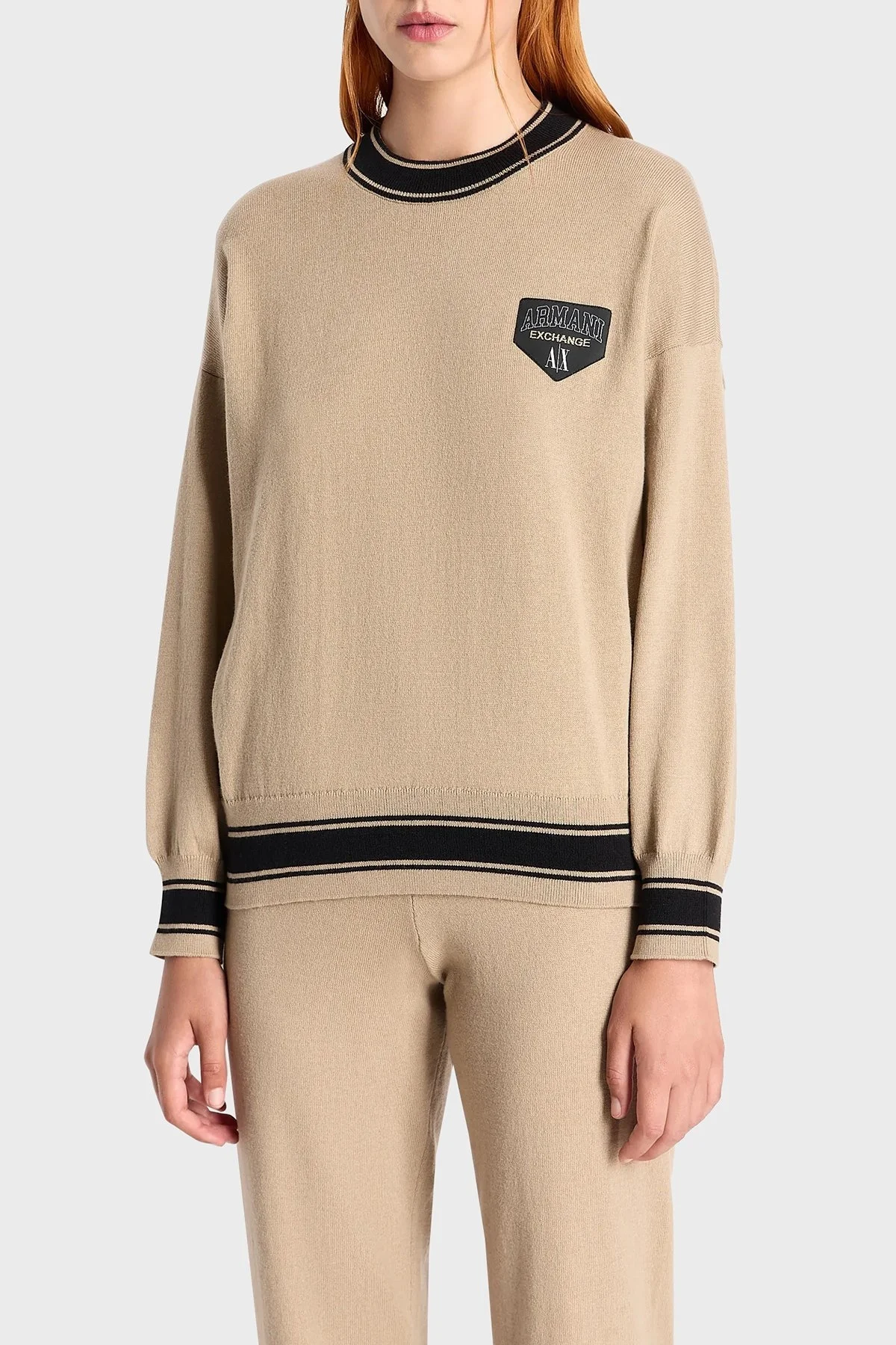 Armani Exchange Pamuk ve Yün Karışımlı Regular Fit Bisiklet Yaka Bayan Kazak 6RYM2K YMX3Z 0748 BEJ - 1