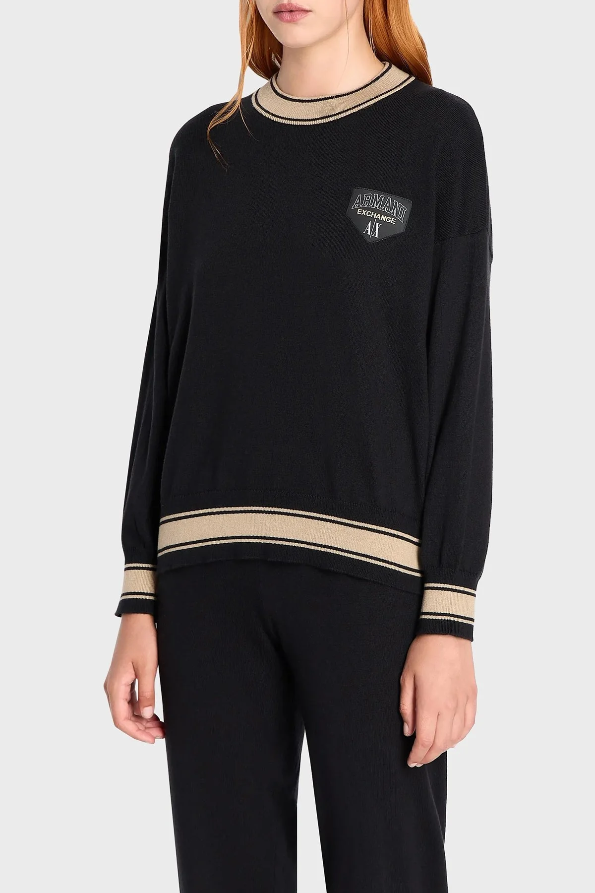 Armani Exchange Pamuk ve Yün Karışımlı Regular Fit Bisiklet Yaka Bayan Kazak 6RYM2K YMX3Z 1200 SİYAH - 1