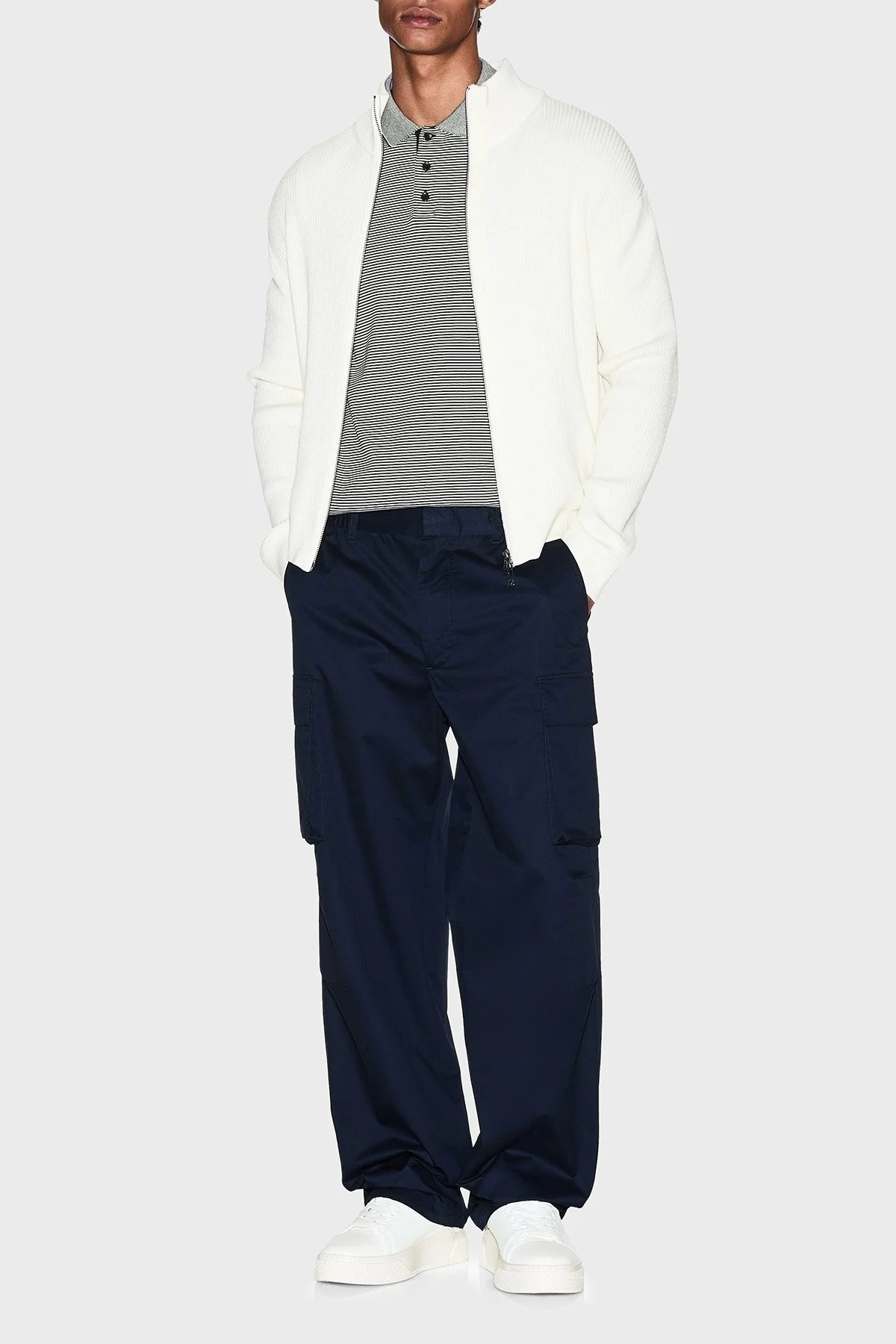 Armani Exchange Pamuk ve Yün Karışımlı Regular Fit Dik Yaka Erkek Hırka XM000912 AF10348 U0009 BEYAZ - 2