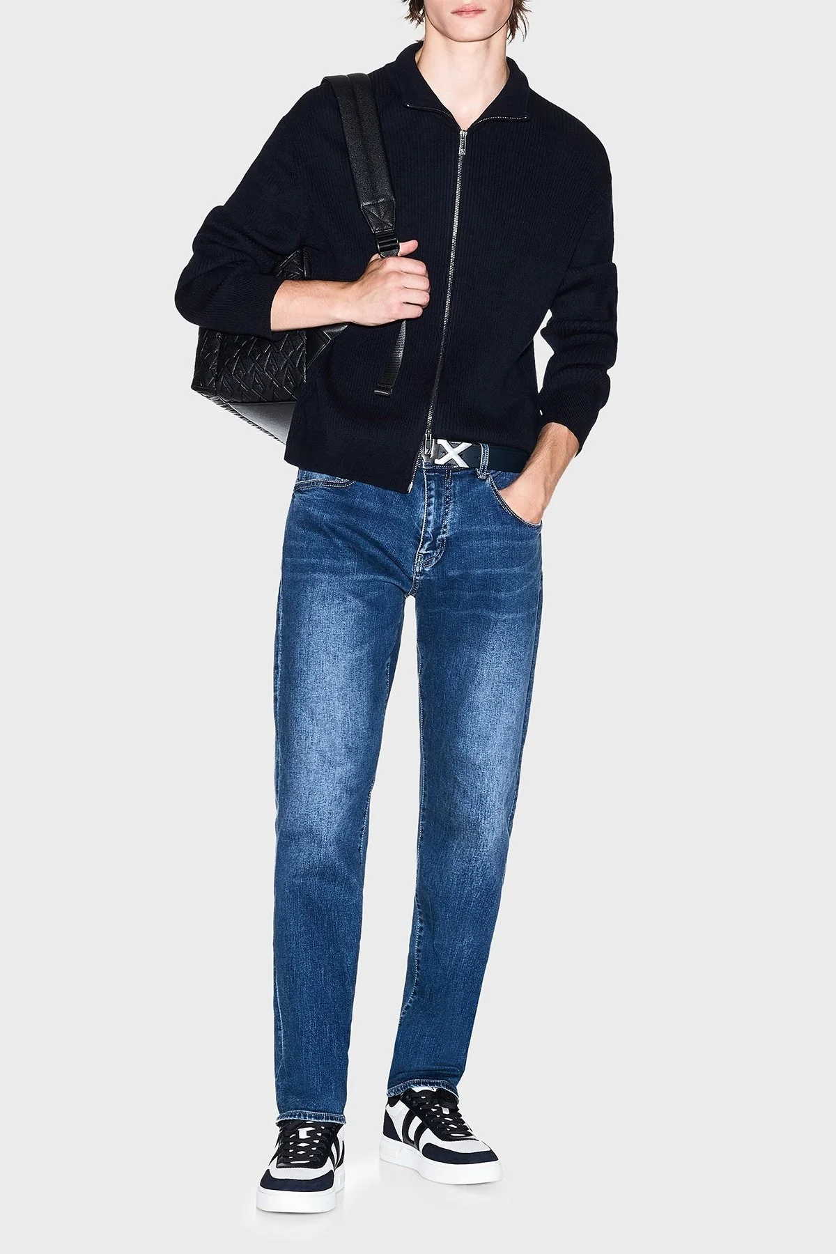 Armani Exchange Pamuk ve Yün Karışımlı Regular Fit Dik Yaka Erkek Hırka XM000912 AF10348 UB101 LACİVERT - 2