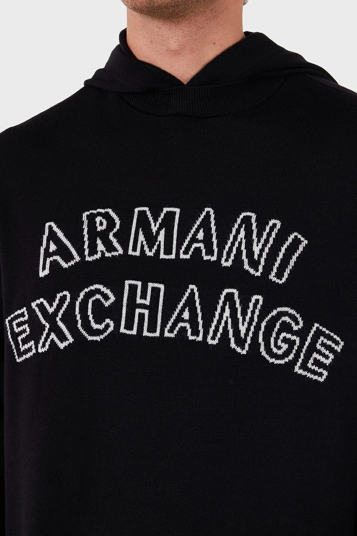 Armani Exchange Pamuk ve Yün Karışımlı Regular Fit Logolu Kapüşonlu Erkek Kazak 6DZM2Y ZM4NZ 1510 LACİVERT - 5