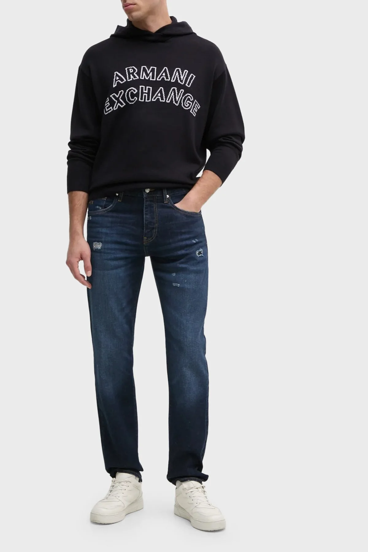 Armani Exchange Pamuk ve Yün Karışımlı Regular Fit Logolu Kapüşonlu Erkek Kazak 6DZM2Y ZM4NZ 1510 LACİVERT - 2