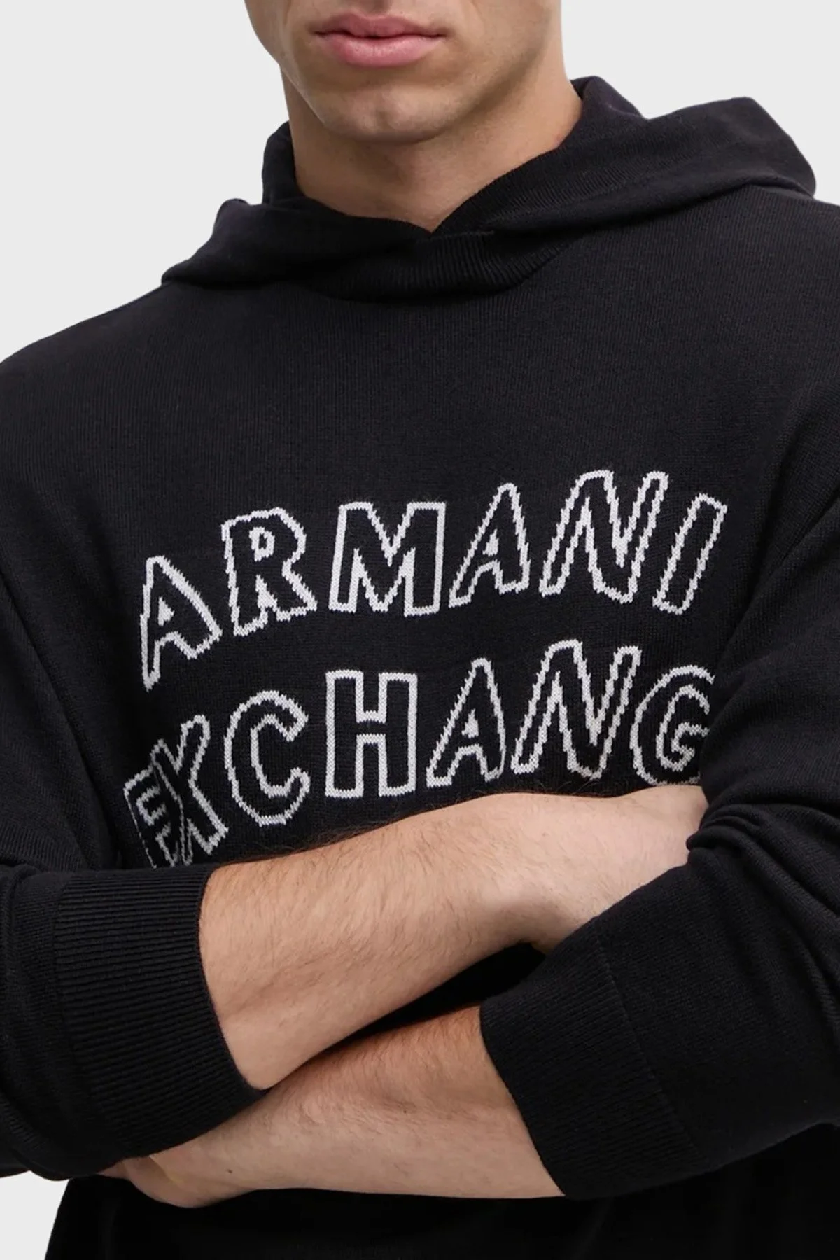 Armani Exchange Pamuk ve Yün Karışımlı Regular Fit Logolu Kapüşonlu Erkek Kazak 6DZM2Y ZM4NZ 1510 LACİVERT - 4