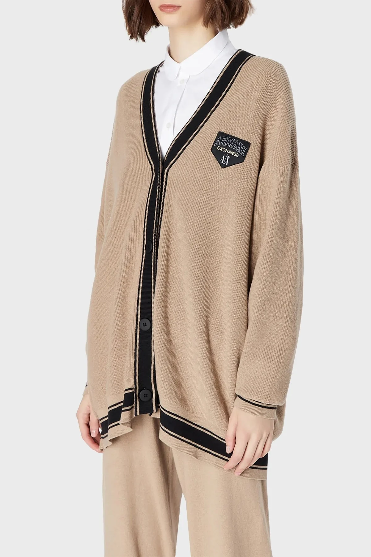 Armani Exchange Pamuk ve Yün Karışımlı Regular Fit V Yaka Bayan Hırka 6RYE2K YMX3Z 0748 BEJ - 1