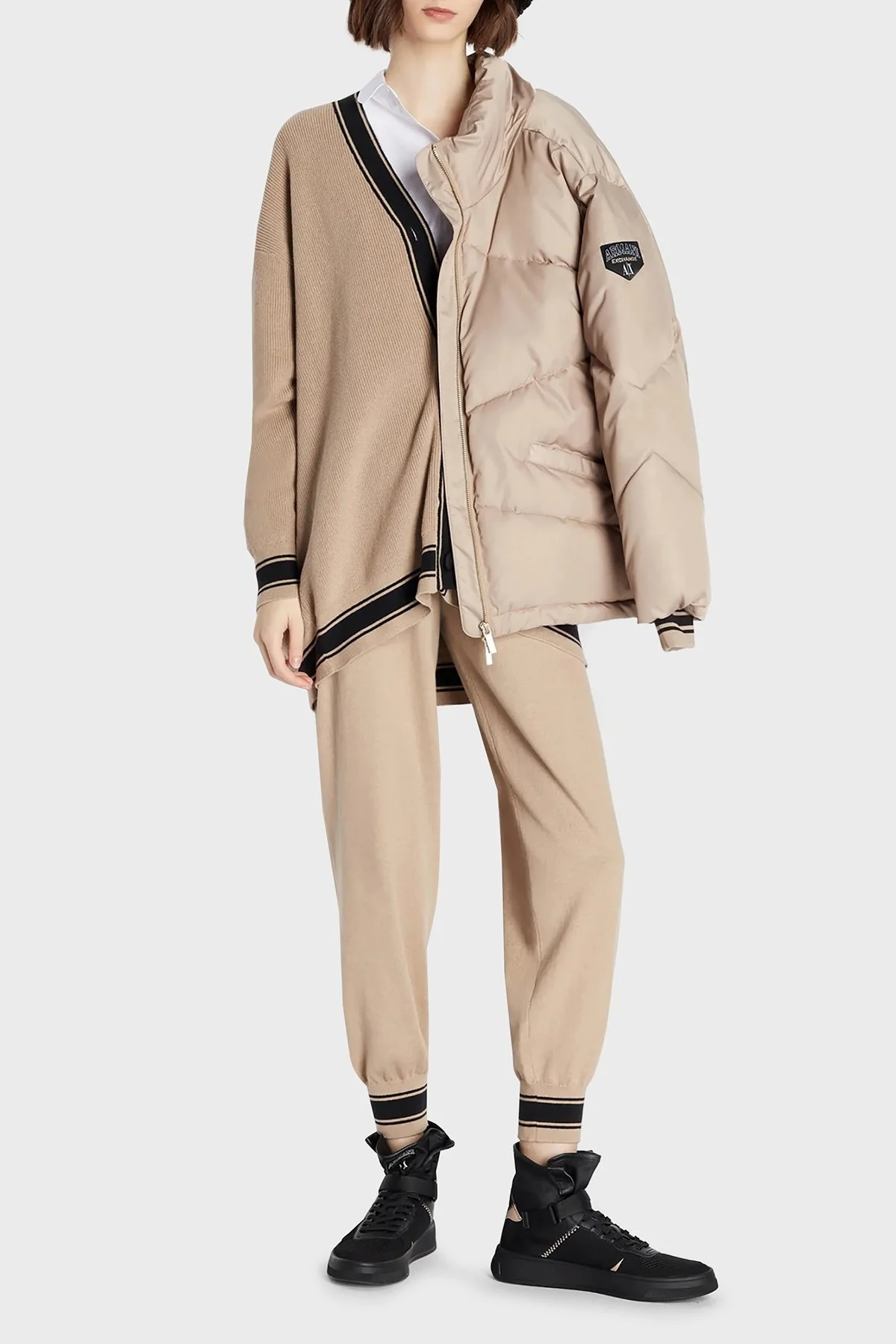 Armani Exchange Pamuk ve Yün Karışımlı Regular Fit V Yaka Bayan Hırka 6RYE2K YMX3Z 0748 BEJ - 3