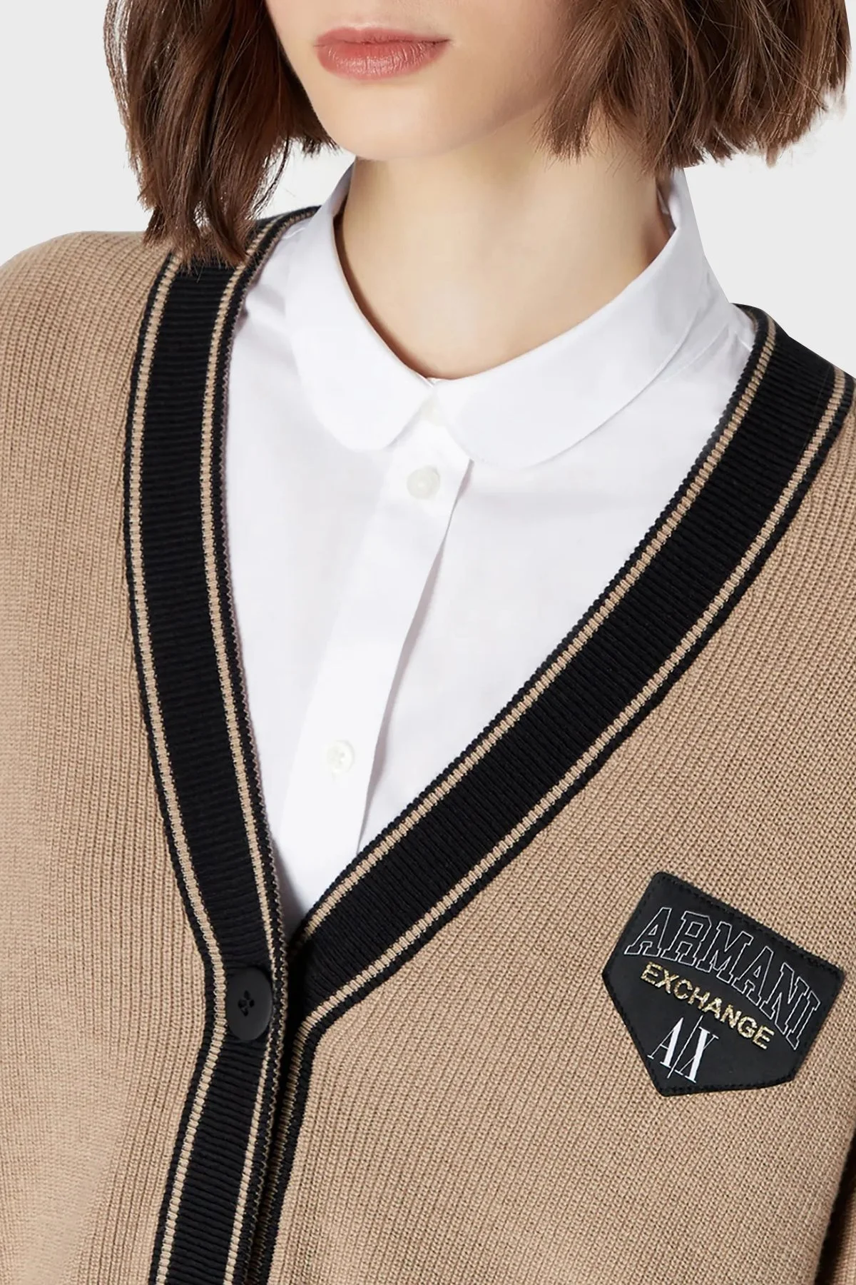 Armani Exchange Pamuk ve Yün Karışımlı Regular Fit V Yaka Bayan Hırka 6RYE2K YMX3Z 0748 BEJ - 4
