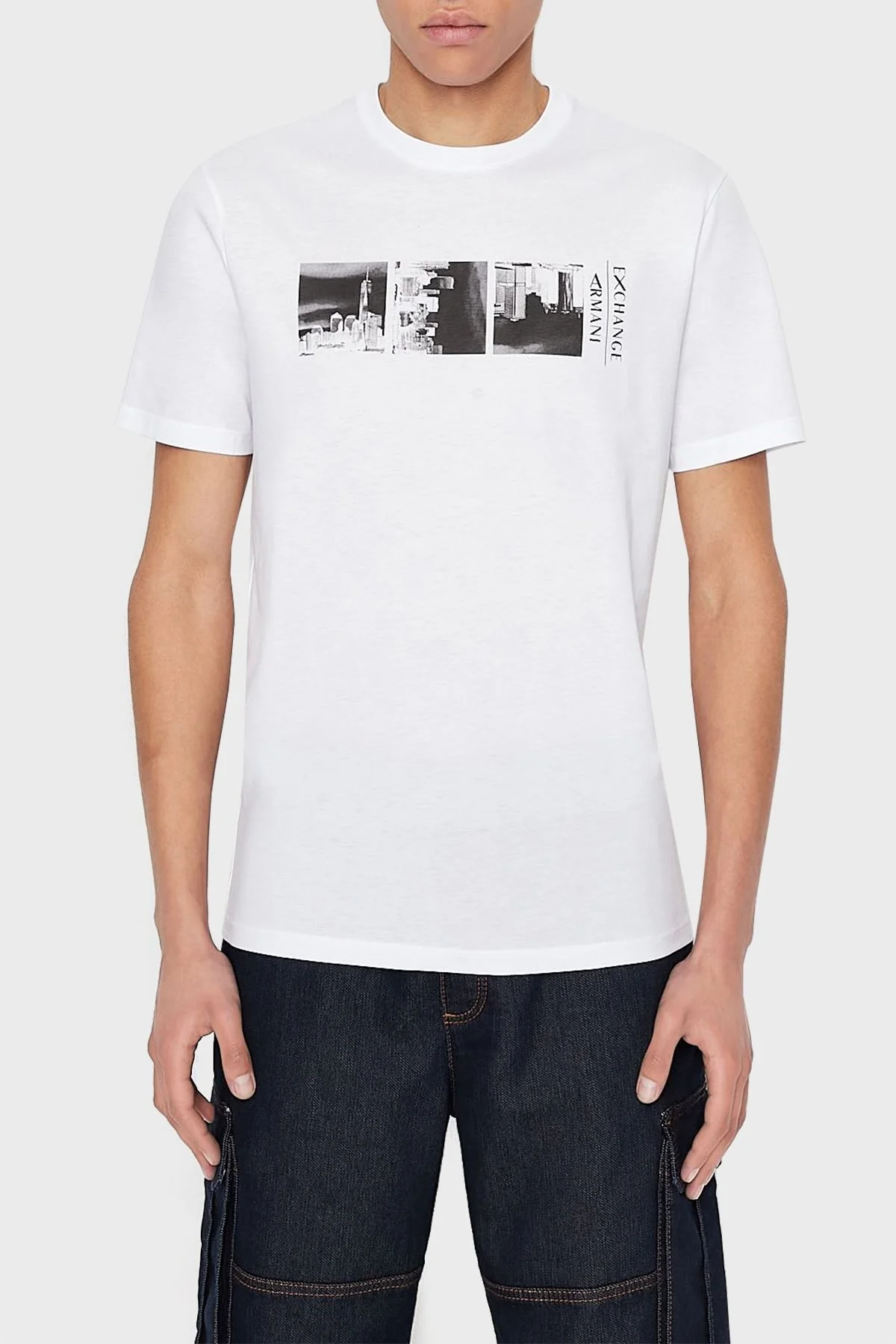 Armani Exchange Pamuklu Baskılı Regular Fit Bisiklet Yaka Erkek T Shirt 3LZTAG ZJA5Z 1100 BEYAZ - 1