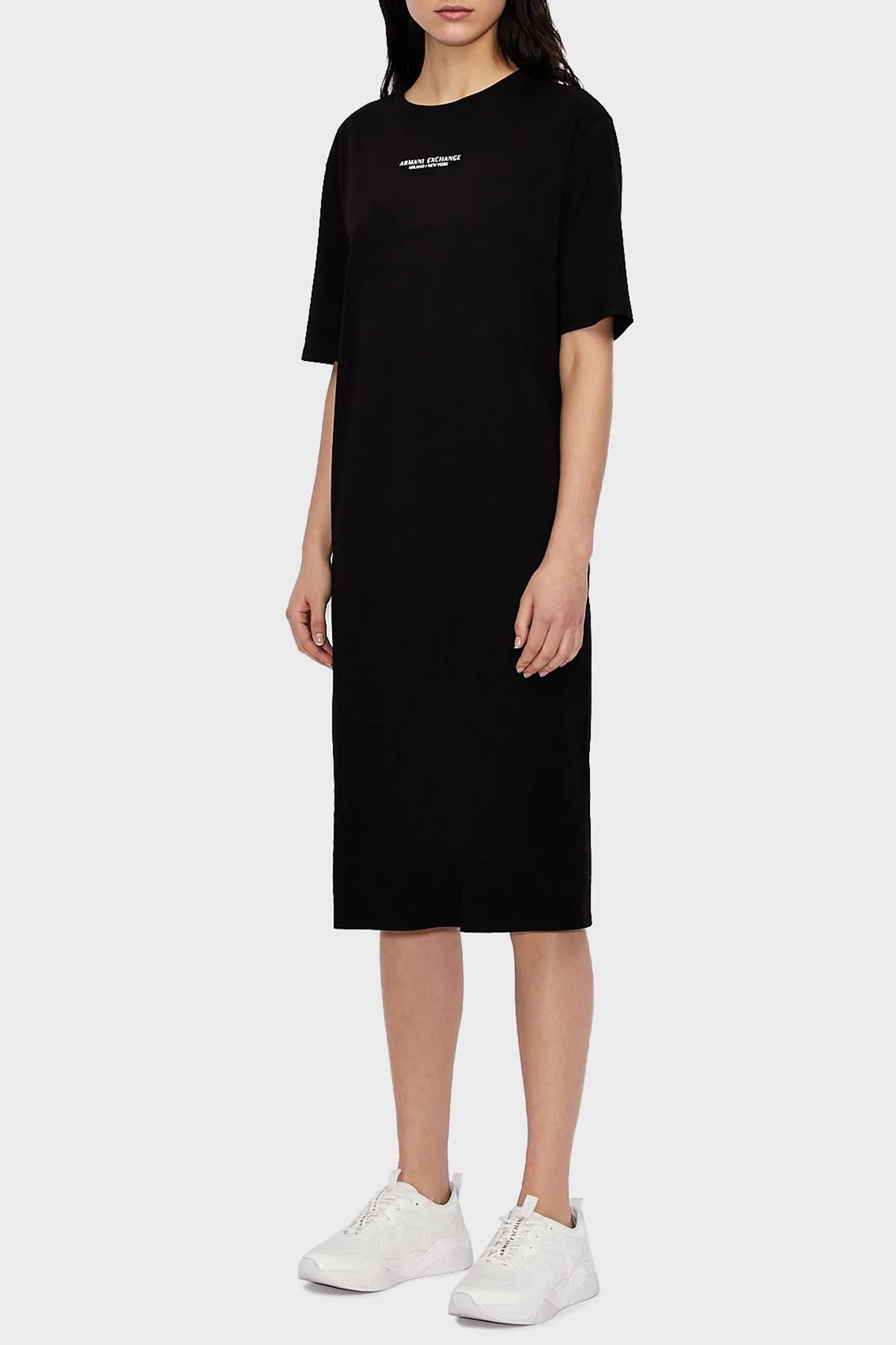 Armani Exchange Pamuklu Yırtmaçlı Regular Fit Midi T-shirt Bayan Elbise 8NYACF YJG3Z 1200 SİYAH - 1