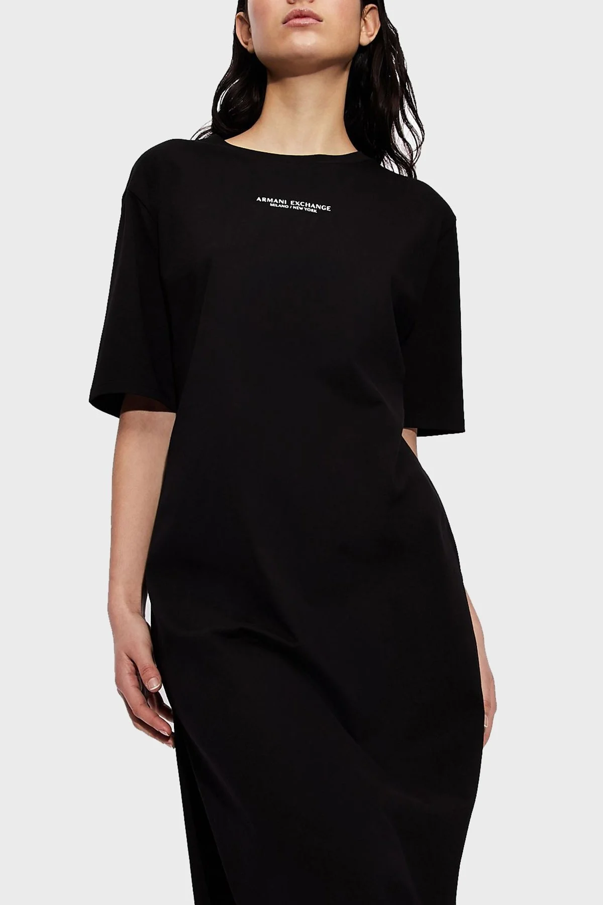 Armani Exchange Pamuklu Yırtmaçlı Regular Fit Midi T-shirt Bayan Elbise 8NYACF YJG3Z 1200 SİYAH - 4