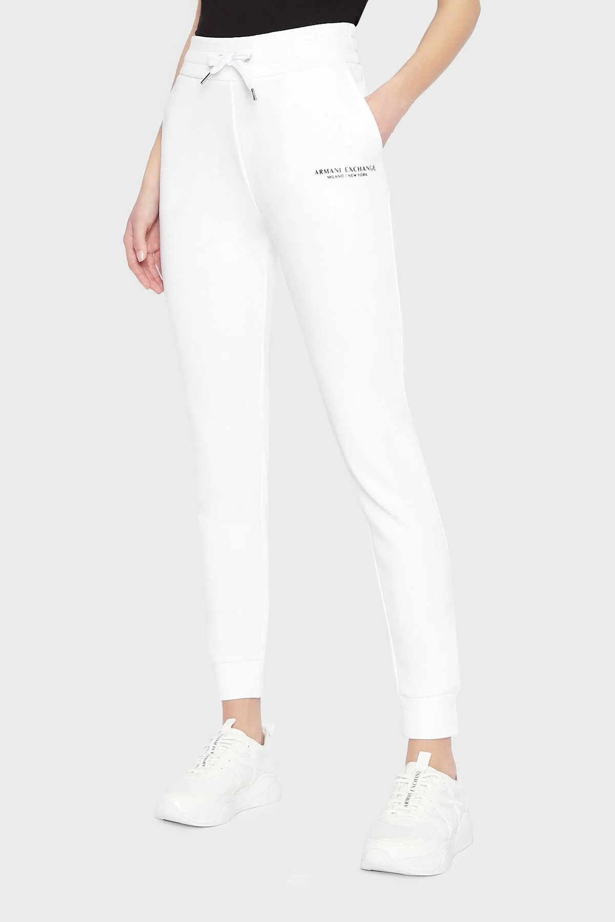 Armani Exchange Pamuklu Belden Bağlamalı Jogger Spor Kadın Pantolon 8NYPBA YJE5Z 1100 BEYAZ - 1