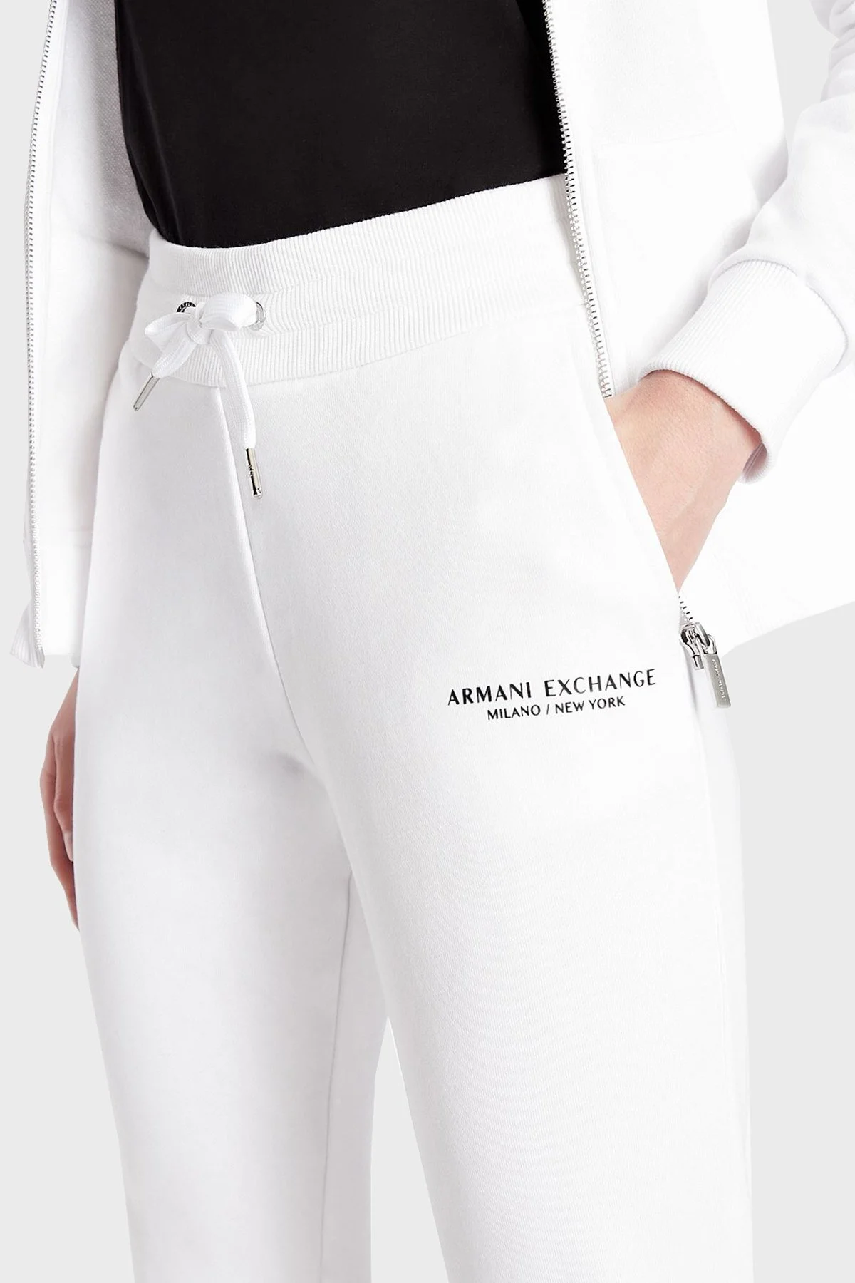 Armani Exchange Pamuklu Belden Bağlamalı Jogger Spor Kadın Pantolon 8NYPBA YJE5Z 1100 BEYAZ - 3