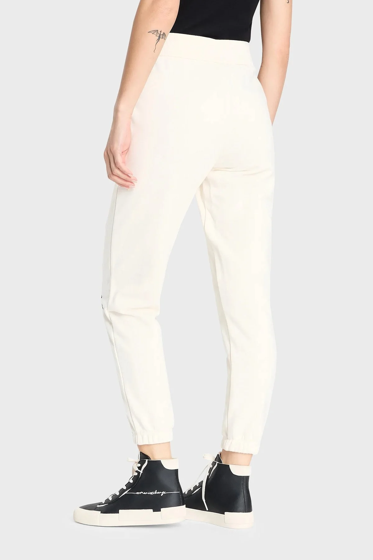 Armani Exchange Pamuklu Belden Bağlamalı Yüksek Bel Regular Fit Spor Bayan Pantolon 6RYP70 YJBRZ 1130 BEYAZ - 8