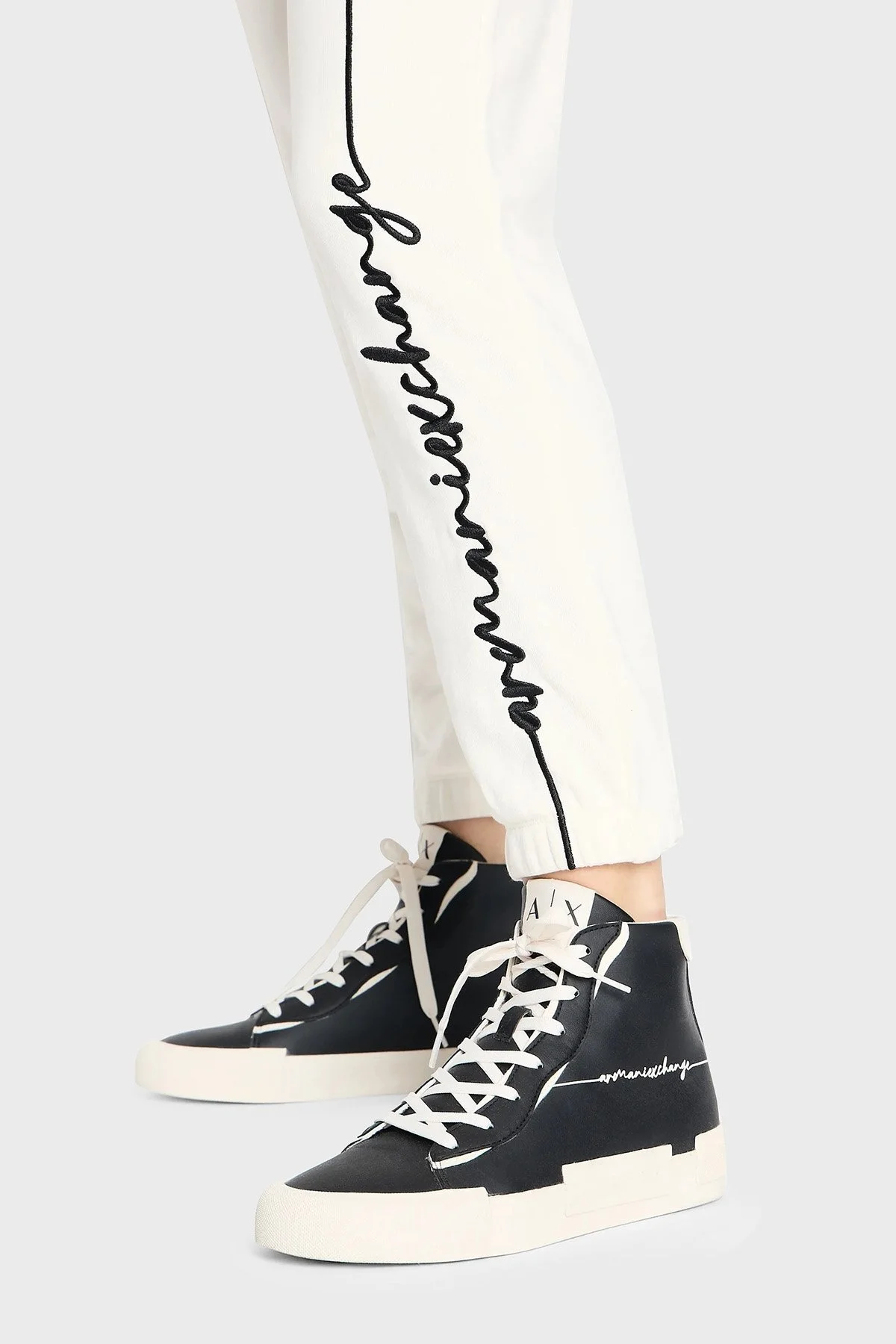 Armani Exchange Pamuklu Belden Bağlamalı Yüksek Bel Regular Fit Spor Bayan Pantolon 6RYP70 YJBRZ 1130 BEYAZ - 11