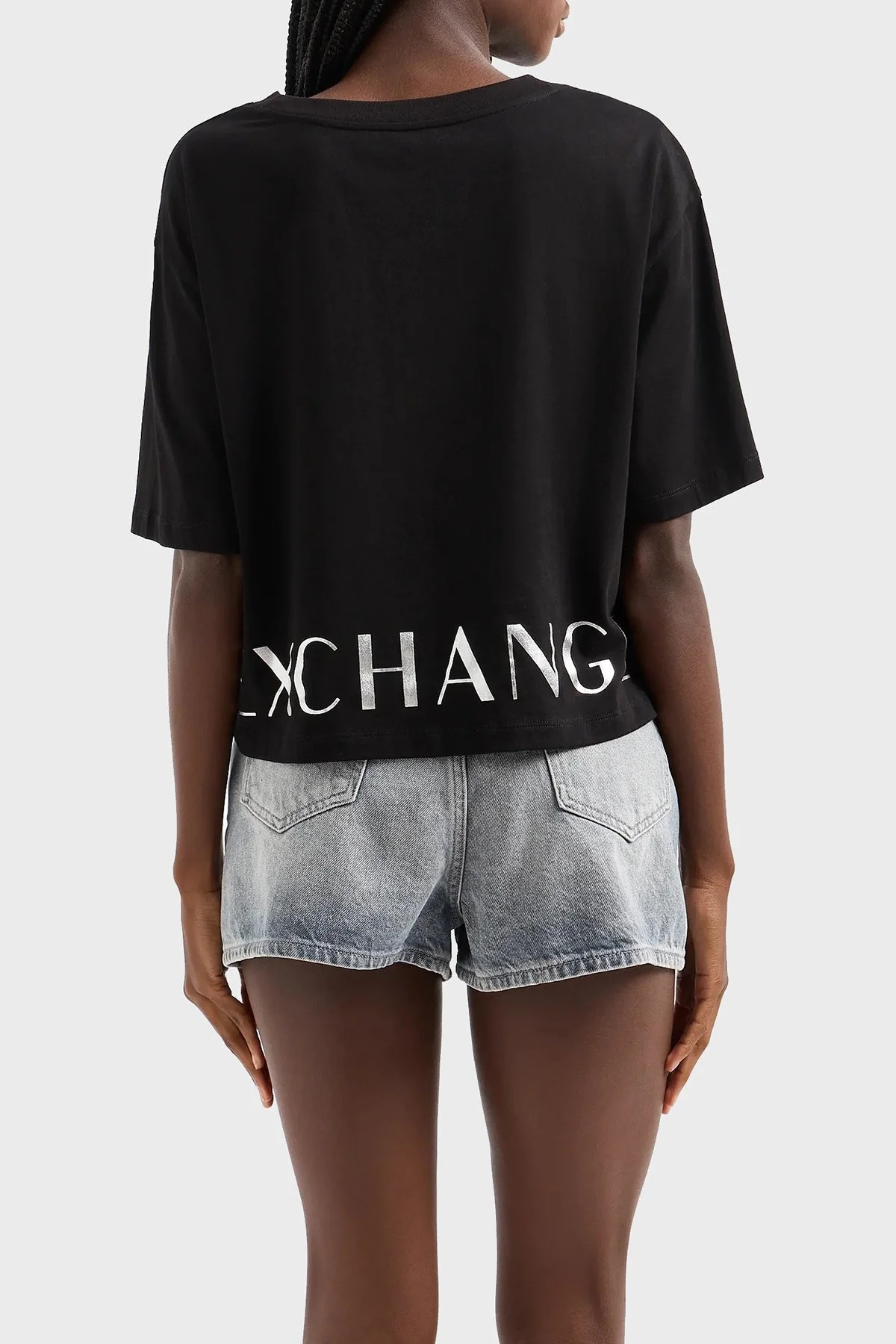 Armani Exchange Pamuklu Bisiklet Yaka Crop Bayan T Shirt 3DYTAG YJG3Z 1200 SİYAH - 2