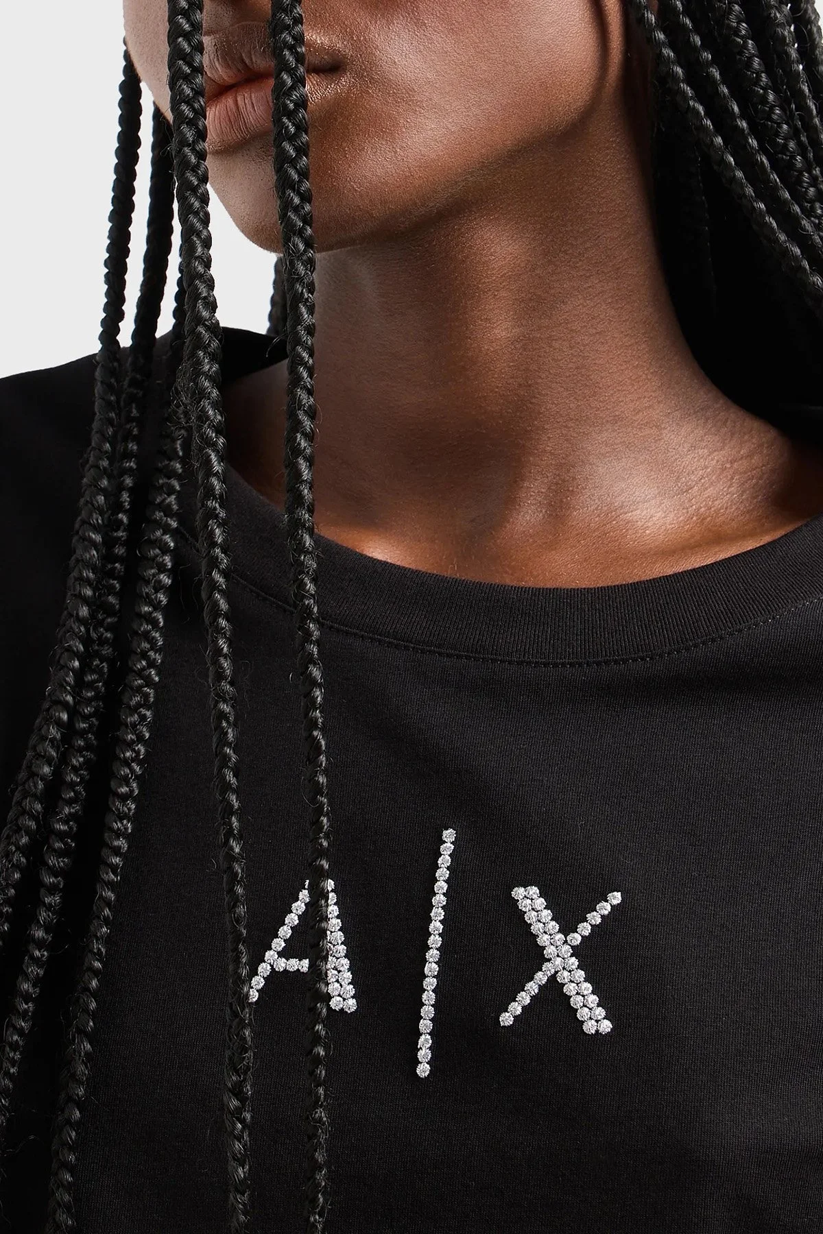 Armani Exchange Pamuklu Bisiklet Yaka Crop Bayan T Shirt 3DYTAG YJG3Z 1200 SİYAH - 4