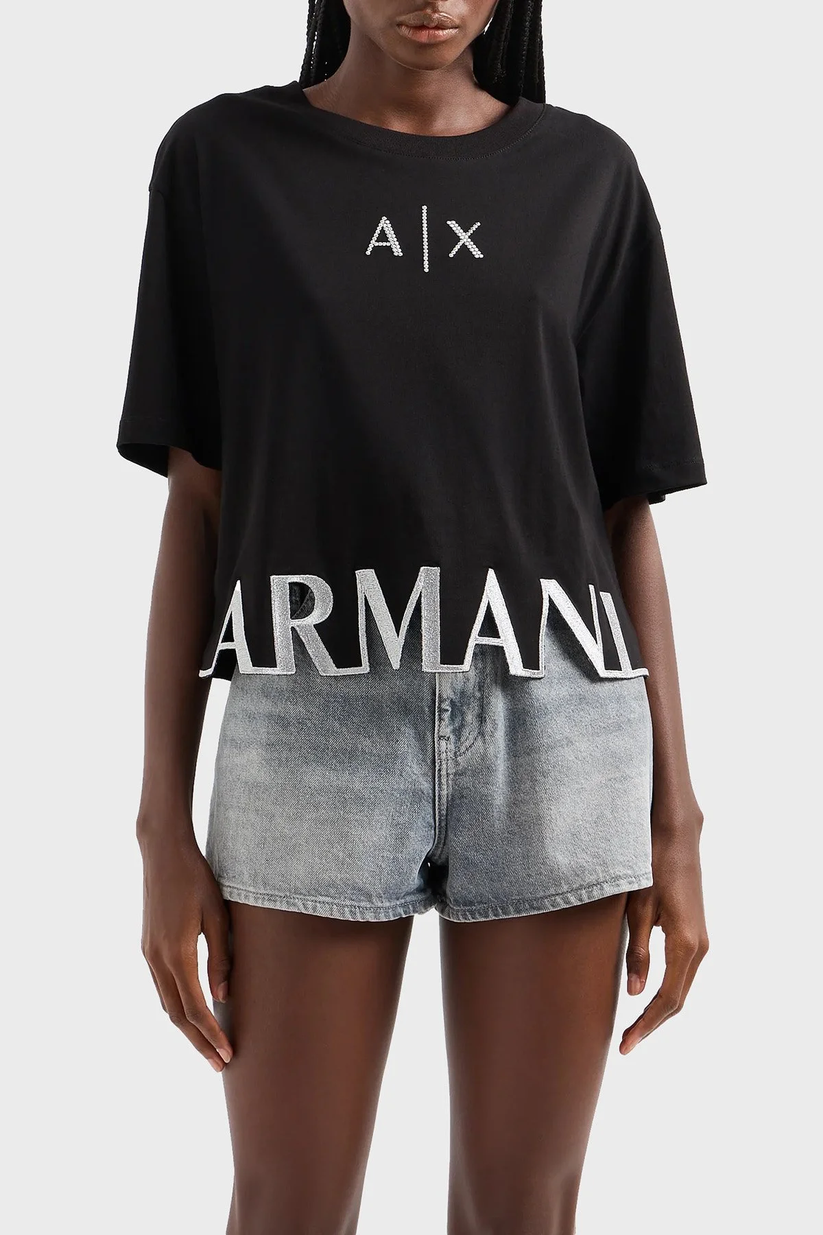 Armani Exchange Pamuklu Bisiklet Yaka Crop Bayan T Shirt 3DYTAG YJG3Z 1200 SİYAH - 1