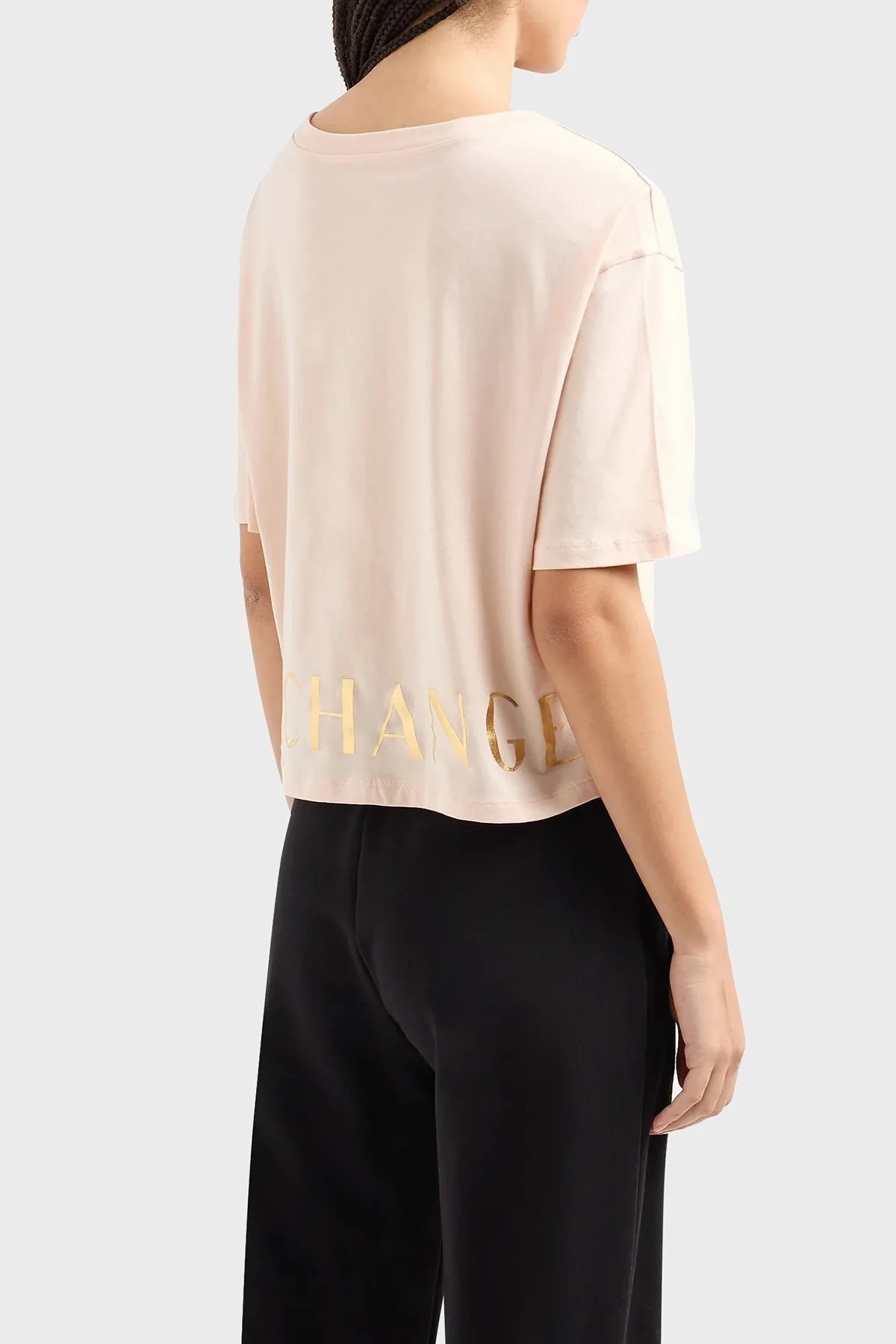 Armani Exchange Pamuklu Bisiklet Yaka Crop Bayan T Shirt 3DYTAG YJG3Z 14BD PUDRA - 2