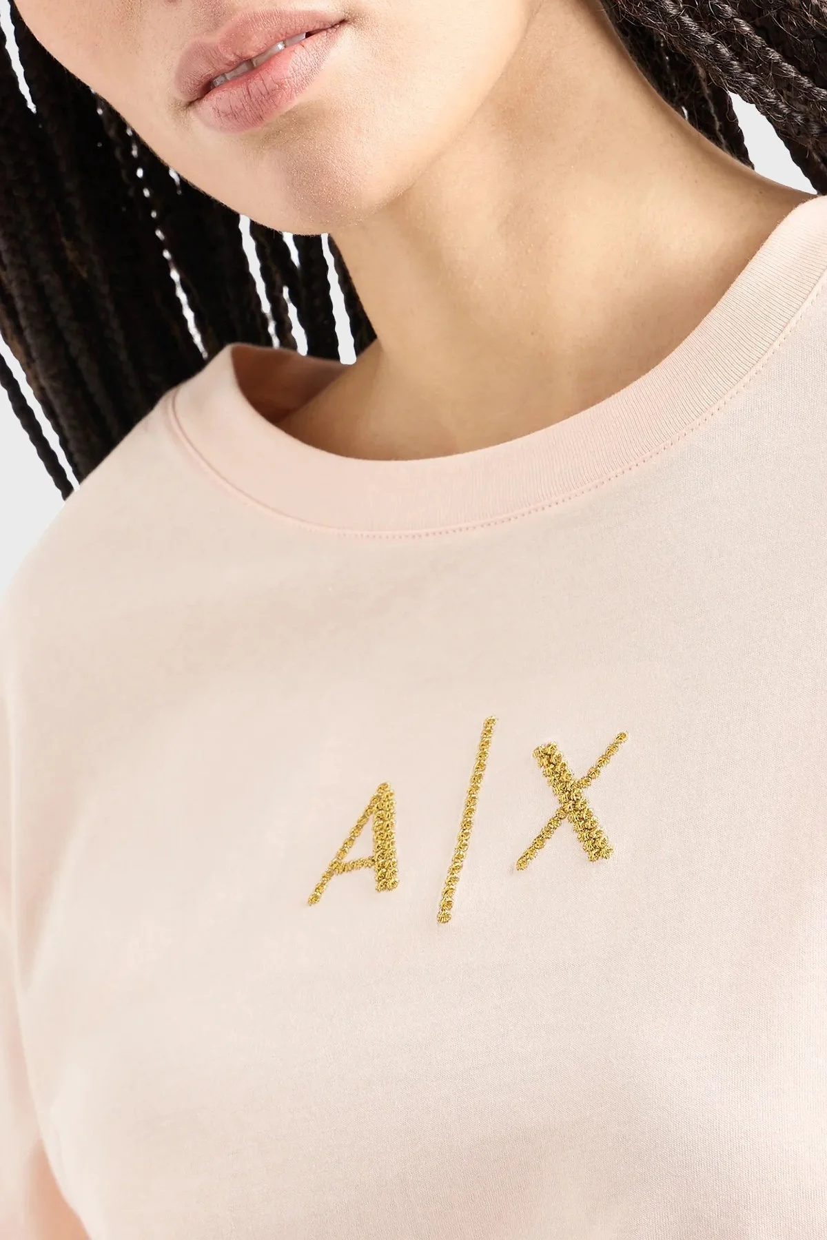 Armani Exchange Pamuklu Bisiklet Yaka Crop Bayan T Shirt 3DYTAG YJG3Z 14BD PUDRA - 4