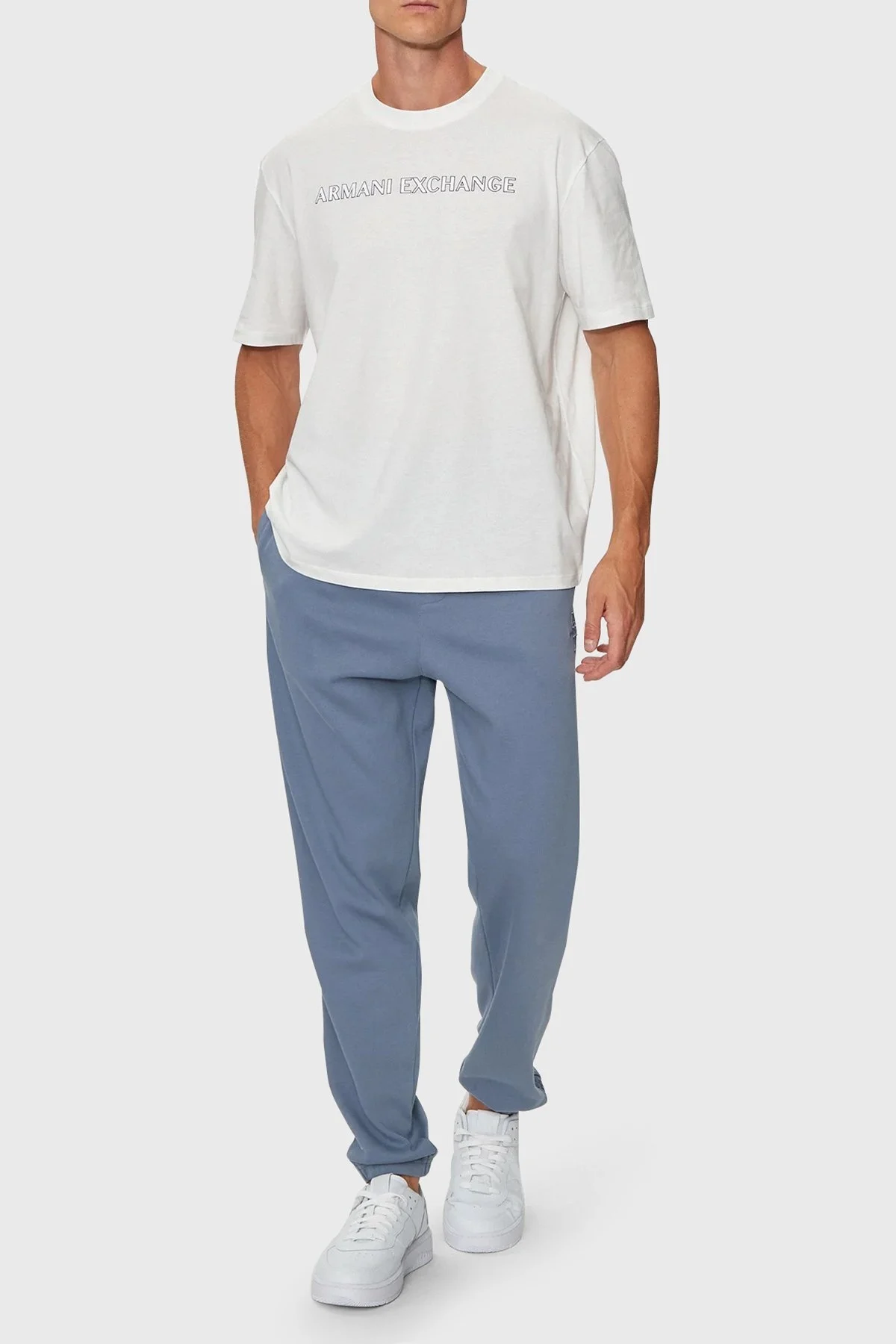 Armani Exchange Pamuklu Bisiklet Yaka Erkek T Shirt 6DZTBD ZJ3VZ 1116 BEYAZ - 2