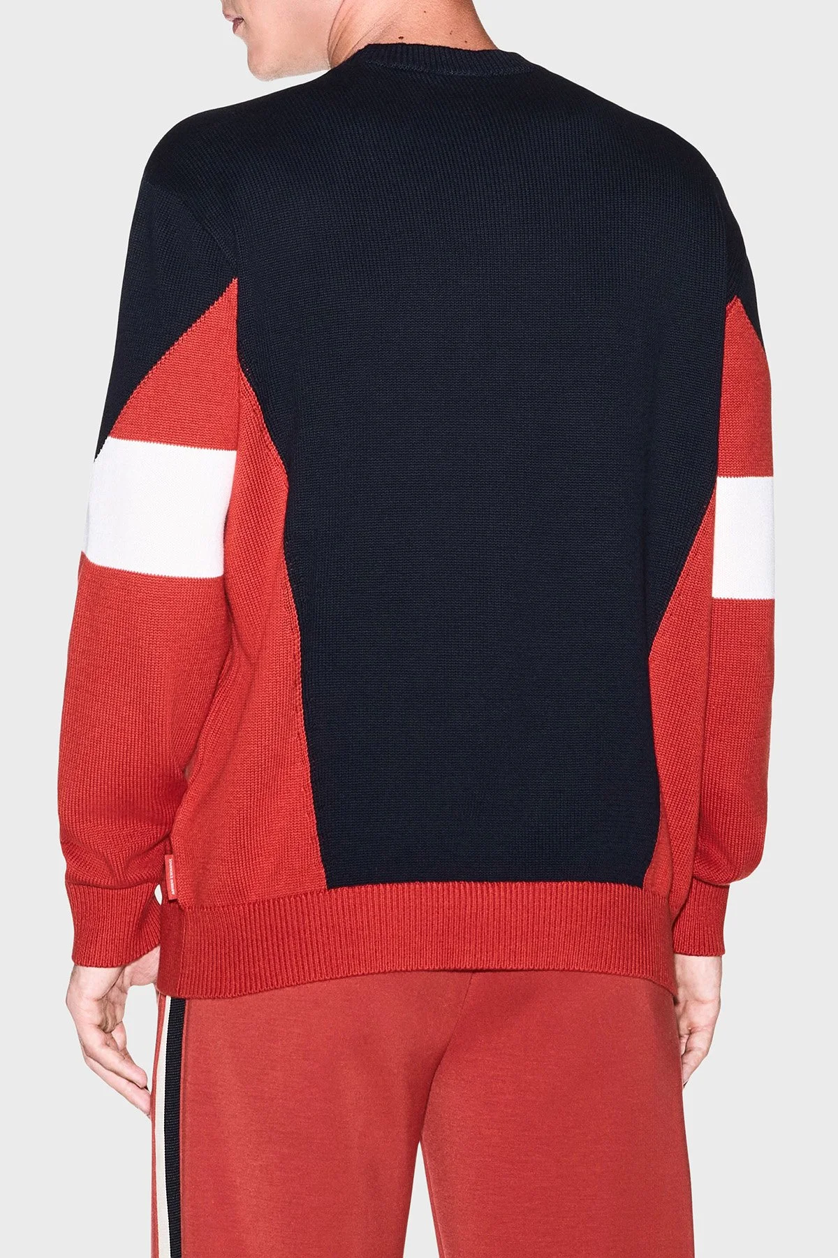 Armani Exchange Pamuklu Bisiklet Yaka Renk Bloklu Erkek Kazak XM003561 AF18754 MB788 Lacivert-beyaz - 3