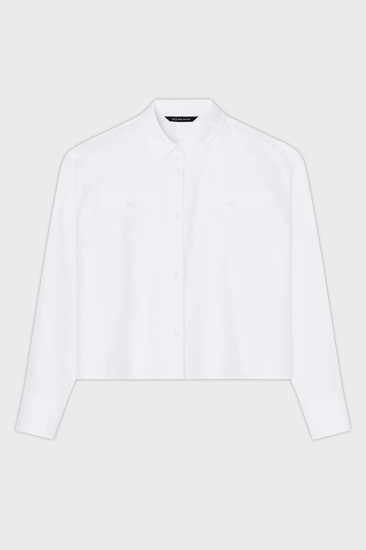 Armani Exchange Pamuklu Boxy Fit Uzun Kollu Logolu Crop Bayan Gömlek XW000668 AF15983 U0002 BEYAZ - 5