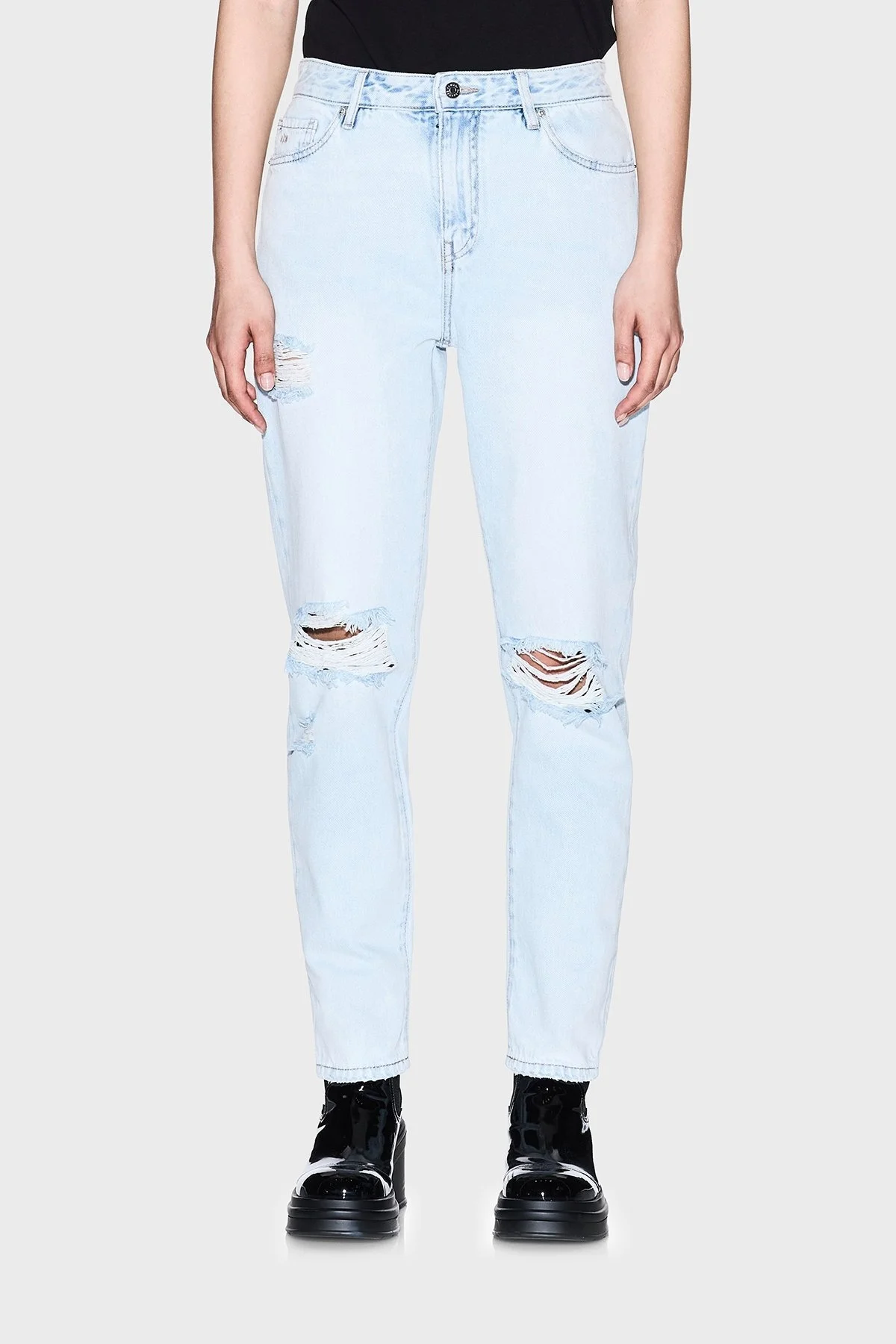 Armani Exchange Pamuklu Boyfriend Fit Yüksek Bel Düz Paça Jeans Bayan Kot Pantolon XW000073 AF12859 MB003 AÇIK MAVİ - 6