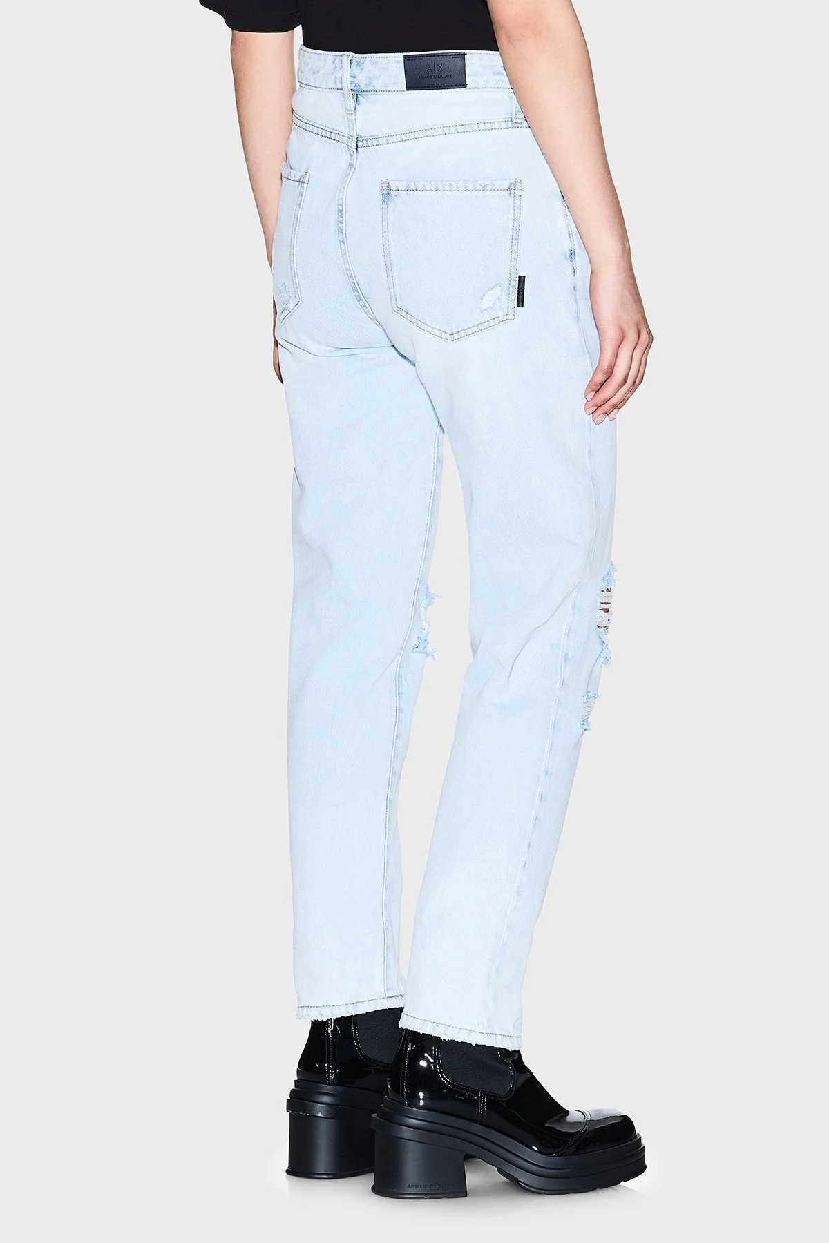 Armani Exchange Pamuklu Boyfriend Fit Yüksek Bel Düz Paça Jeans Bayan Kot Pantolon XW000073 AF12859 MB003 AÇIK MAVİ - 8