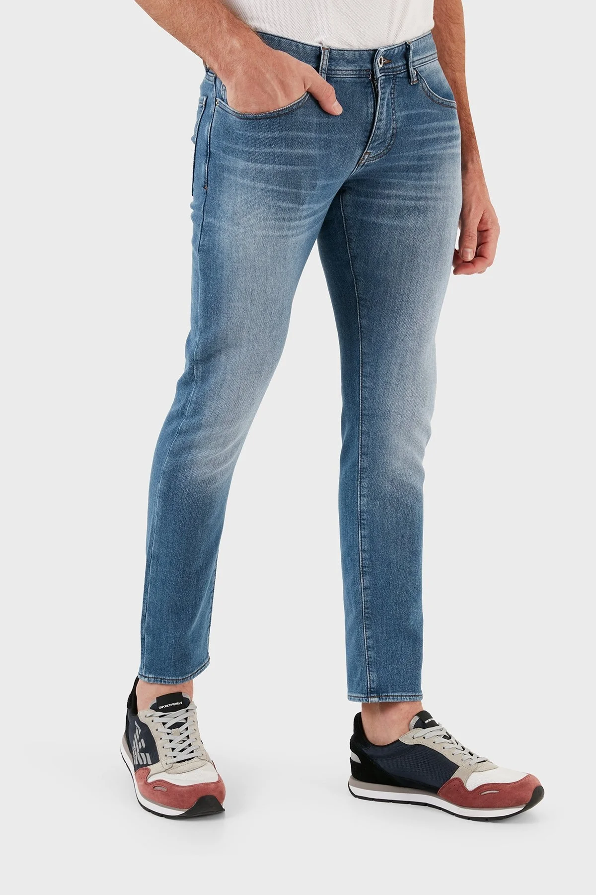 Armani Exchange Pamuklu Düşük Bel Skinny Fit Dar Paça J14 Jeans Erkek Kot Pantolon 6RZJ14 Z1TTZ 25EV MAVİ - 1