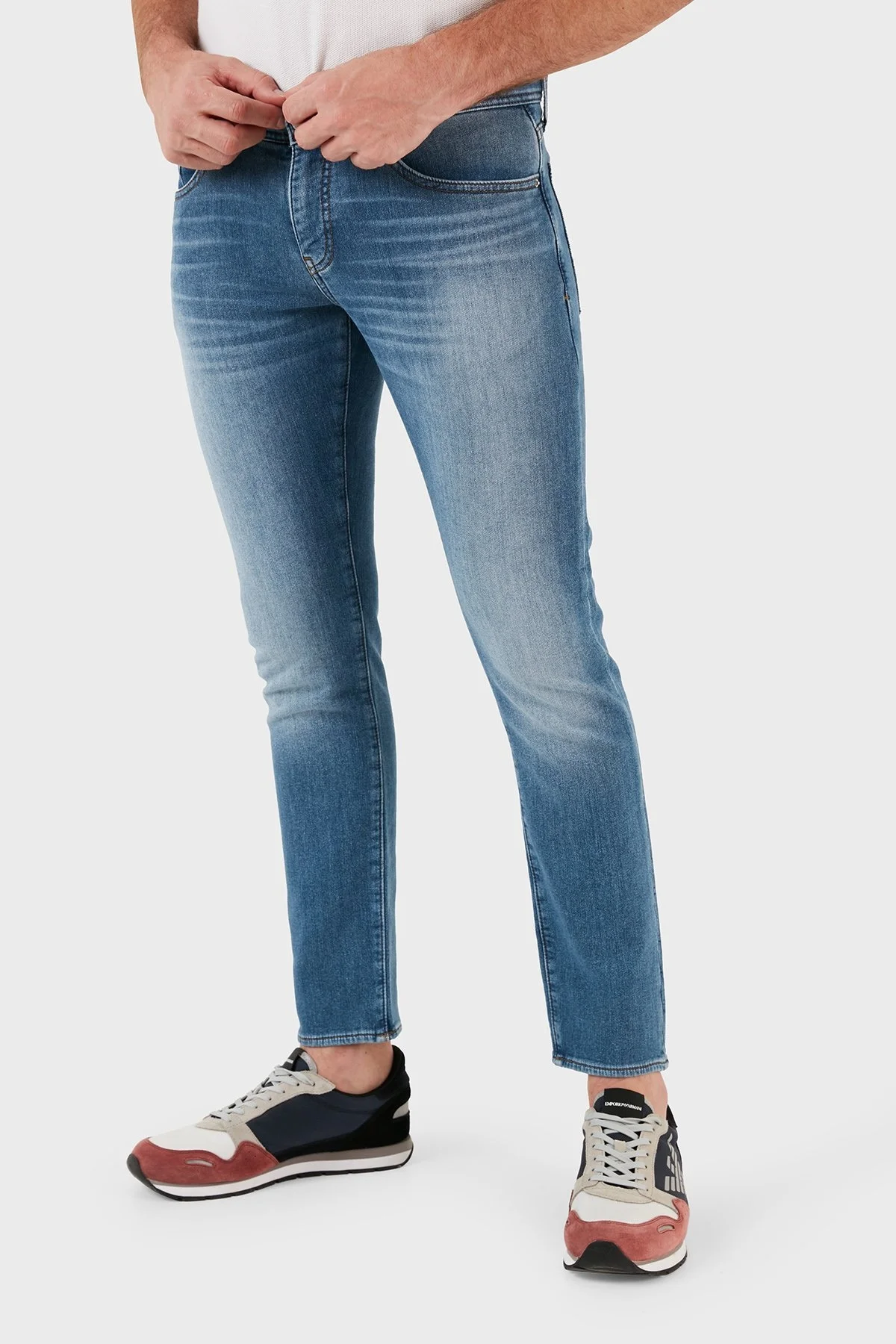 Armani Exchange Pamuklu Düşük Bel Skinny Fit Dar Paça J14 Jeans Erkek Kot Pantolon 6RZJ14 Z1TTZ 25EV MAVİ - 3