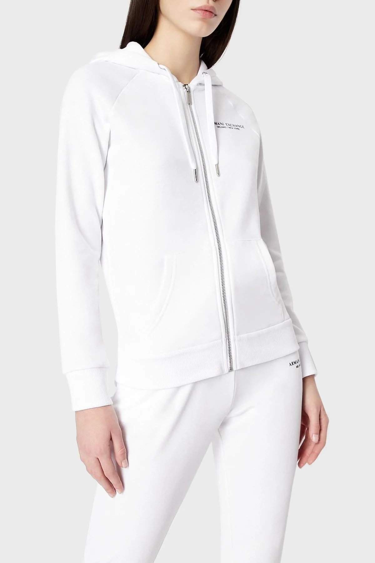 Armani Exchange Pamuklu Fermuarlı Regular Fit Kapüşonlu Bayan Sweat 8NYM28 YJE5Z 1100 BEYAZ - 1