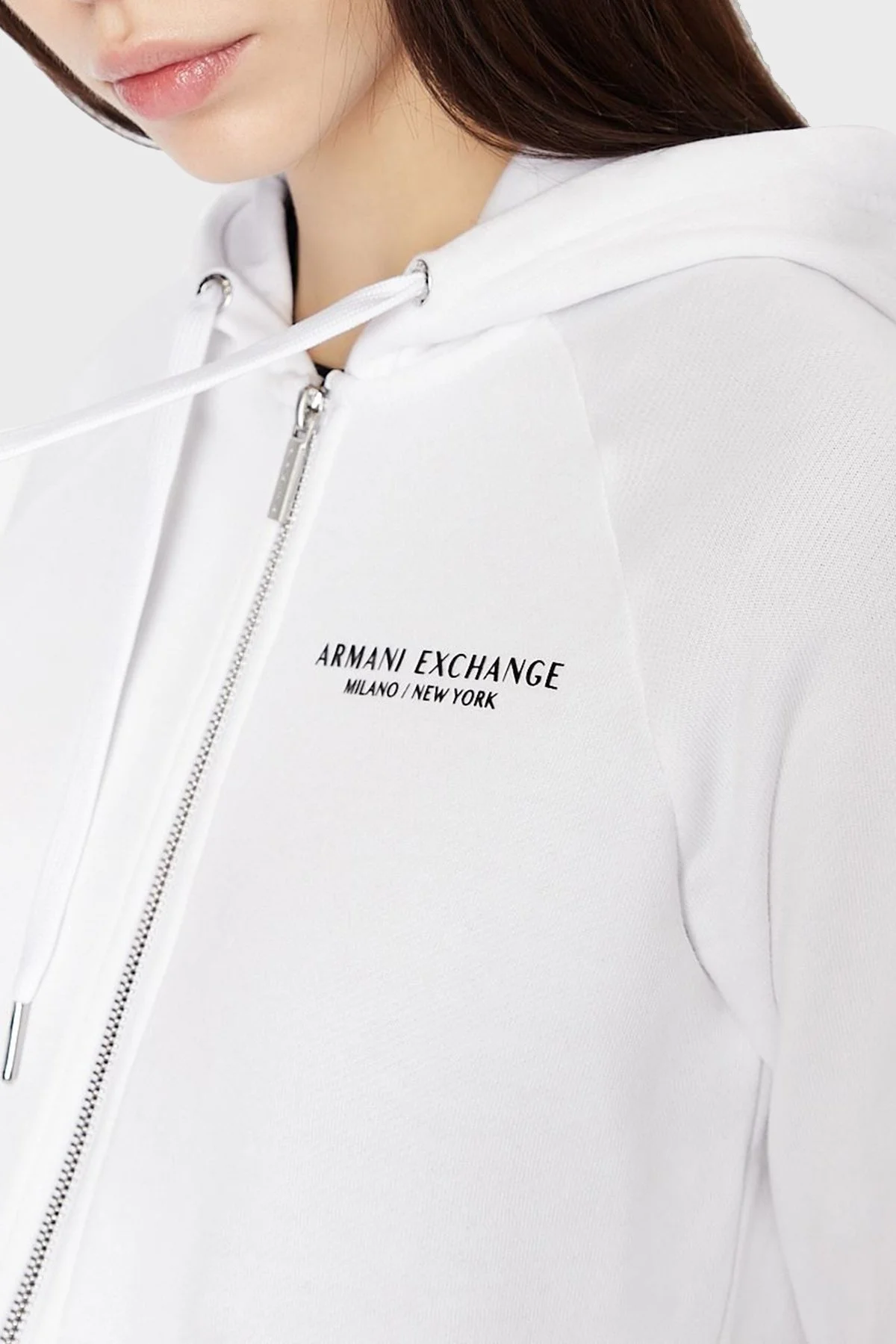 Armani Exchange Pamuklu Fermuarlı Regular Fit Kapüşonlu Bayan Sweat 8NYM28 YJE5Z 1100 BEYAZ - 2